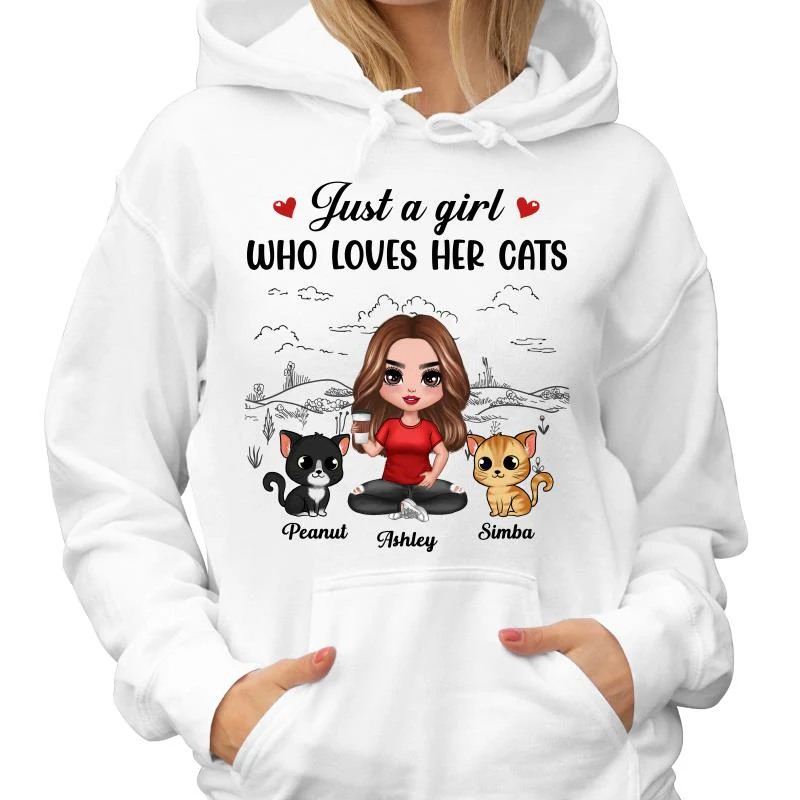 A Girl Loves Her Cats Sketch Background Personalized Shirt - Image 4