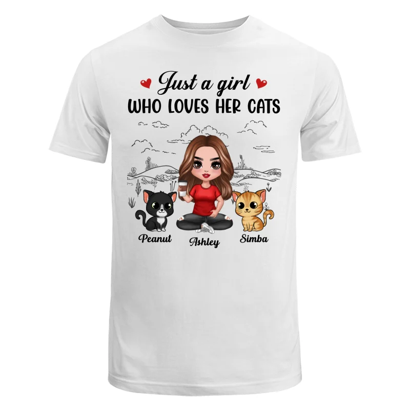 A Girl Loves Her Cats Sketch Background Personalized Shirt - Image 5