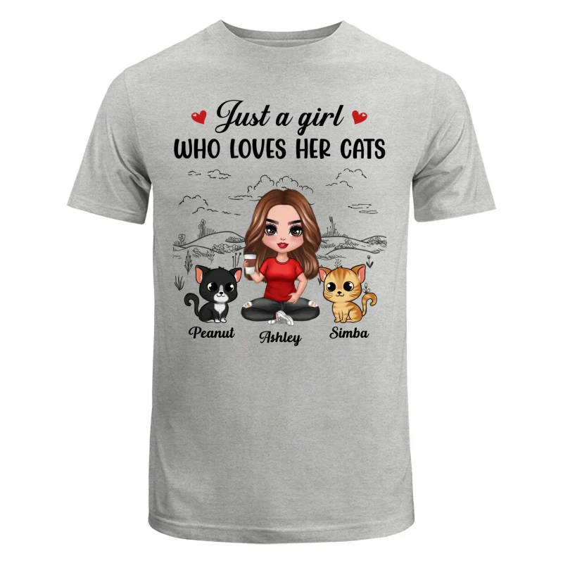 A Girl Loves Her Cats Sketch Background Personalized Shirt - Image 6