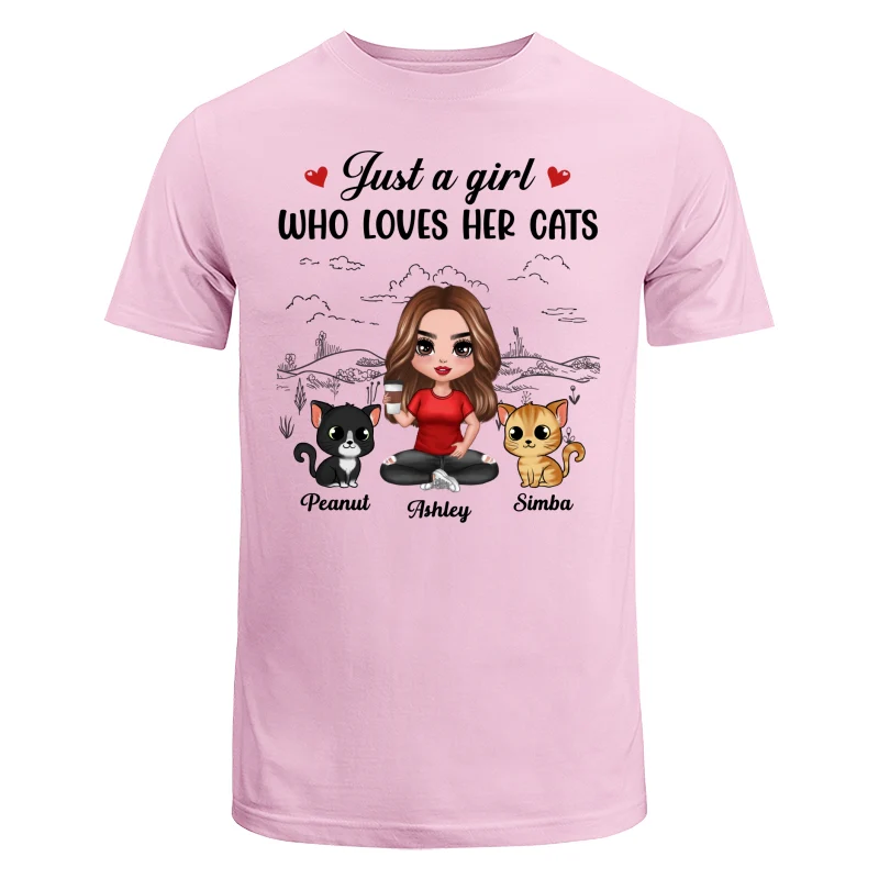 A Girl Loves Her Cats Sketch Background Personalized Shirt - Image 7