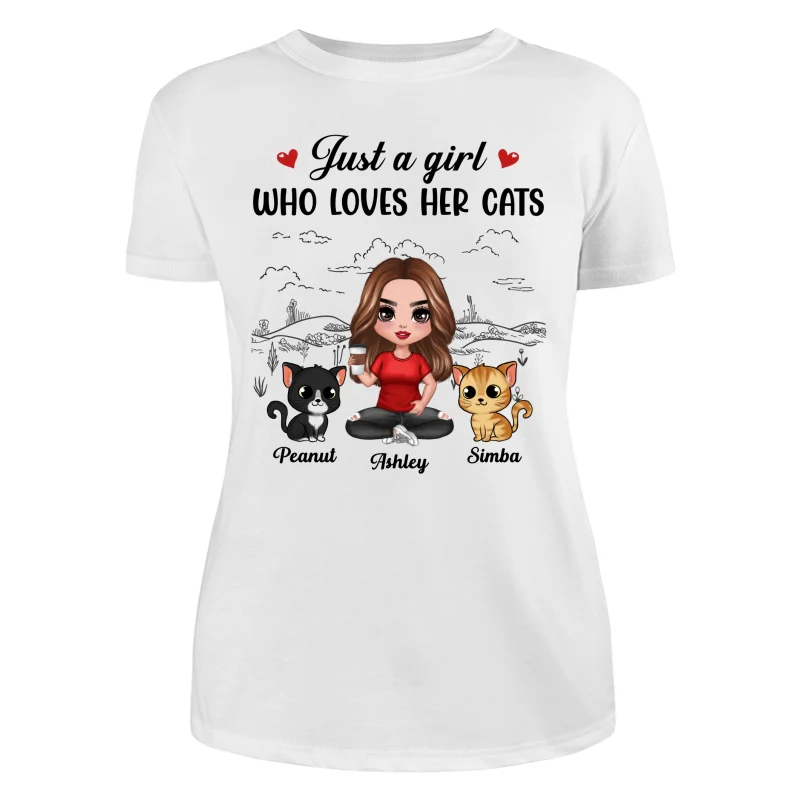 A Girl Loves Her Cats Sketch Background Personalized Shirt - Image 9