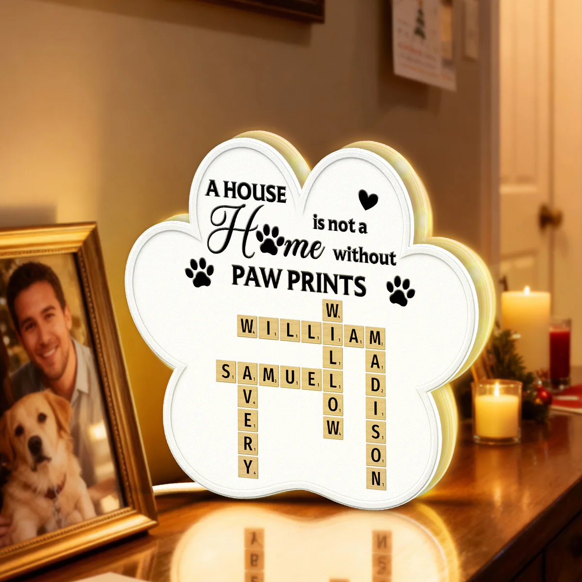 A House Is Not A Home Without Paw Prints Custom Pet Names Crossword Art - Personalized Light Box - Image 4