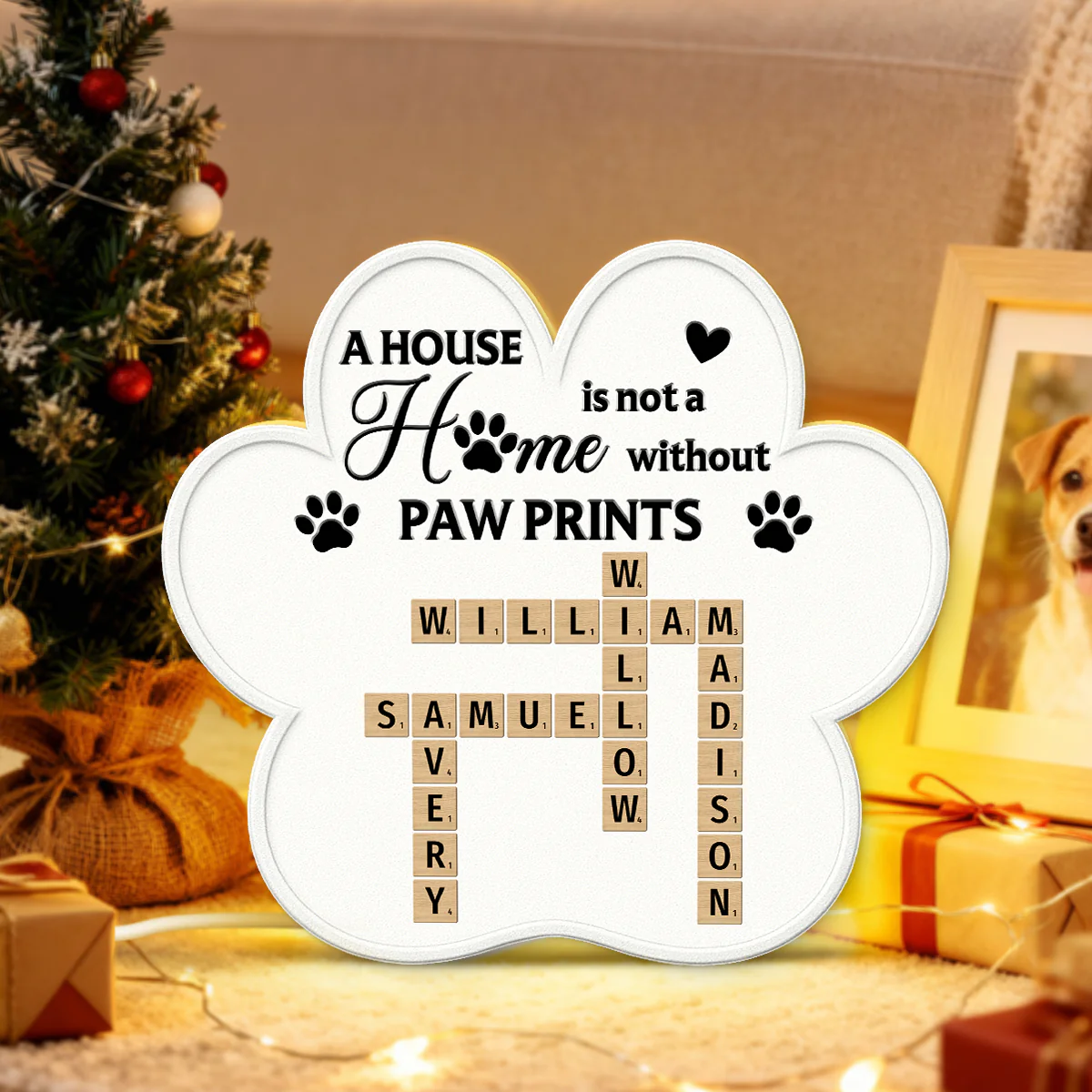 A House Is Not A Home Without Paw Prints Custom Pet Names Crossword Art - Personalized Light Box - Image 5
