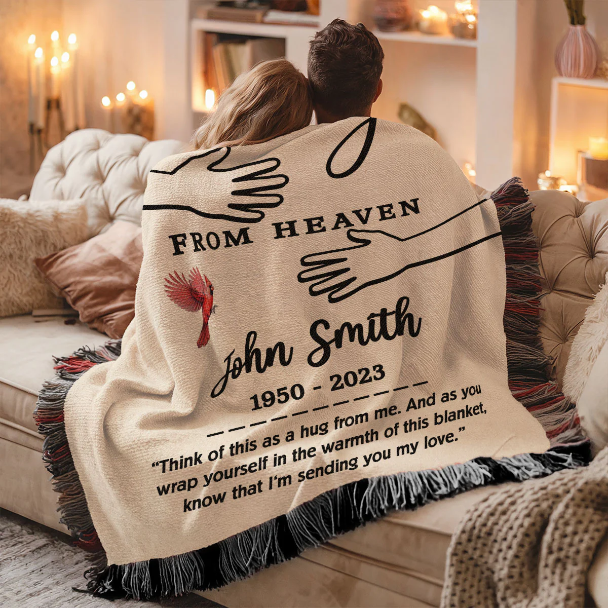 A Hug From Heaven Memorial Keepsake Personalized Tapestry Woven Blanket - Image 5