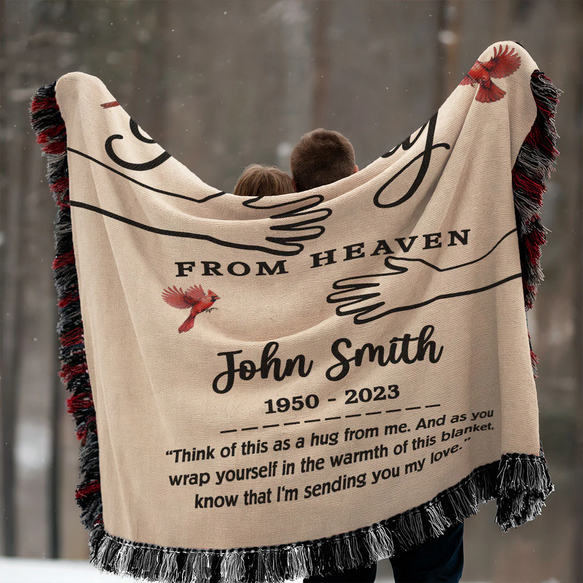 A Hug From Heaven Memorial Keepsake Personalized Tapestry Woven Blanket - Image 6