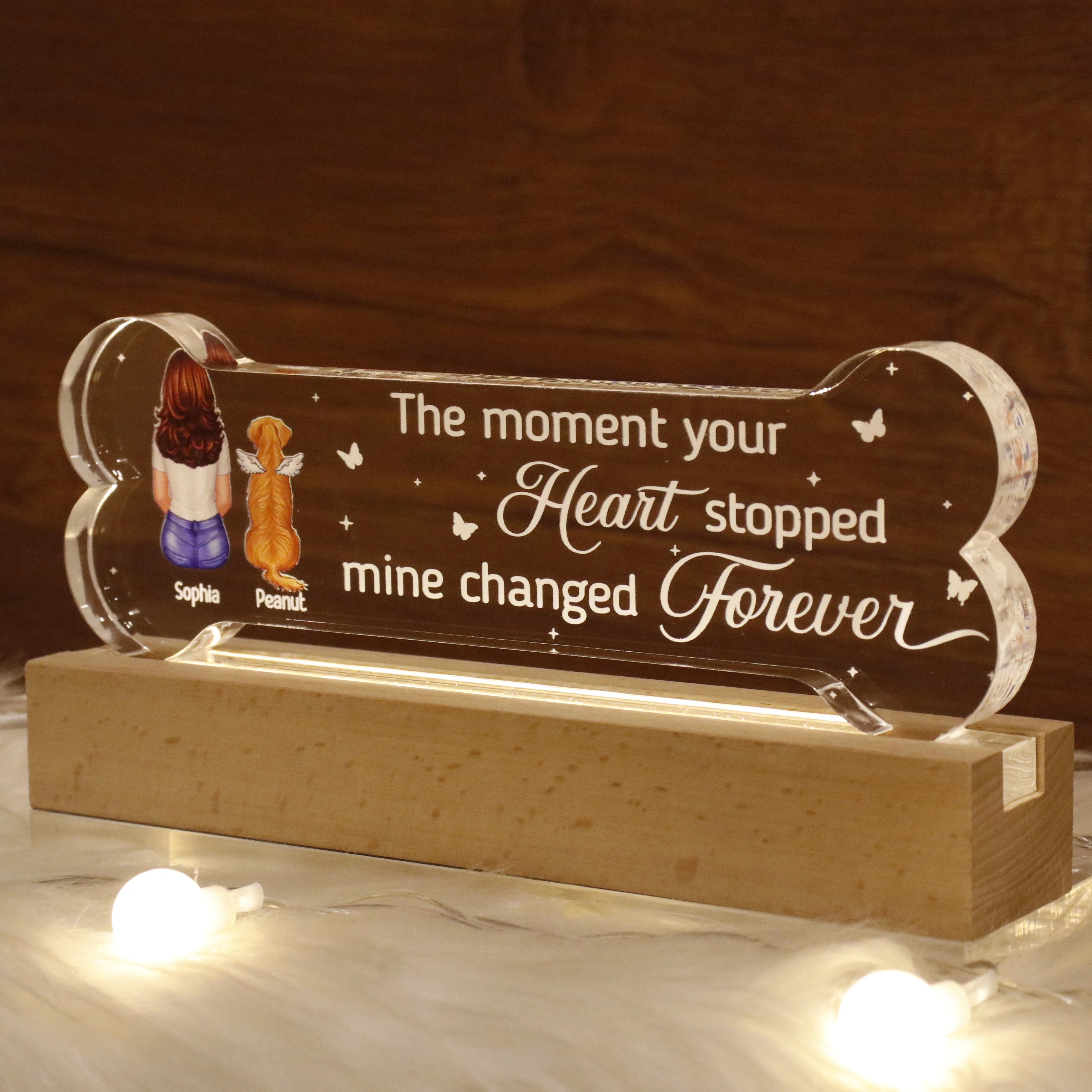 A Keepsake For The Beloved Companion Dog Memorial Gift Personalized Bone Shaped Acrylic Block LED Night Light - Image 2