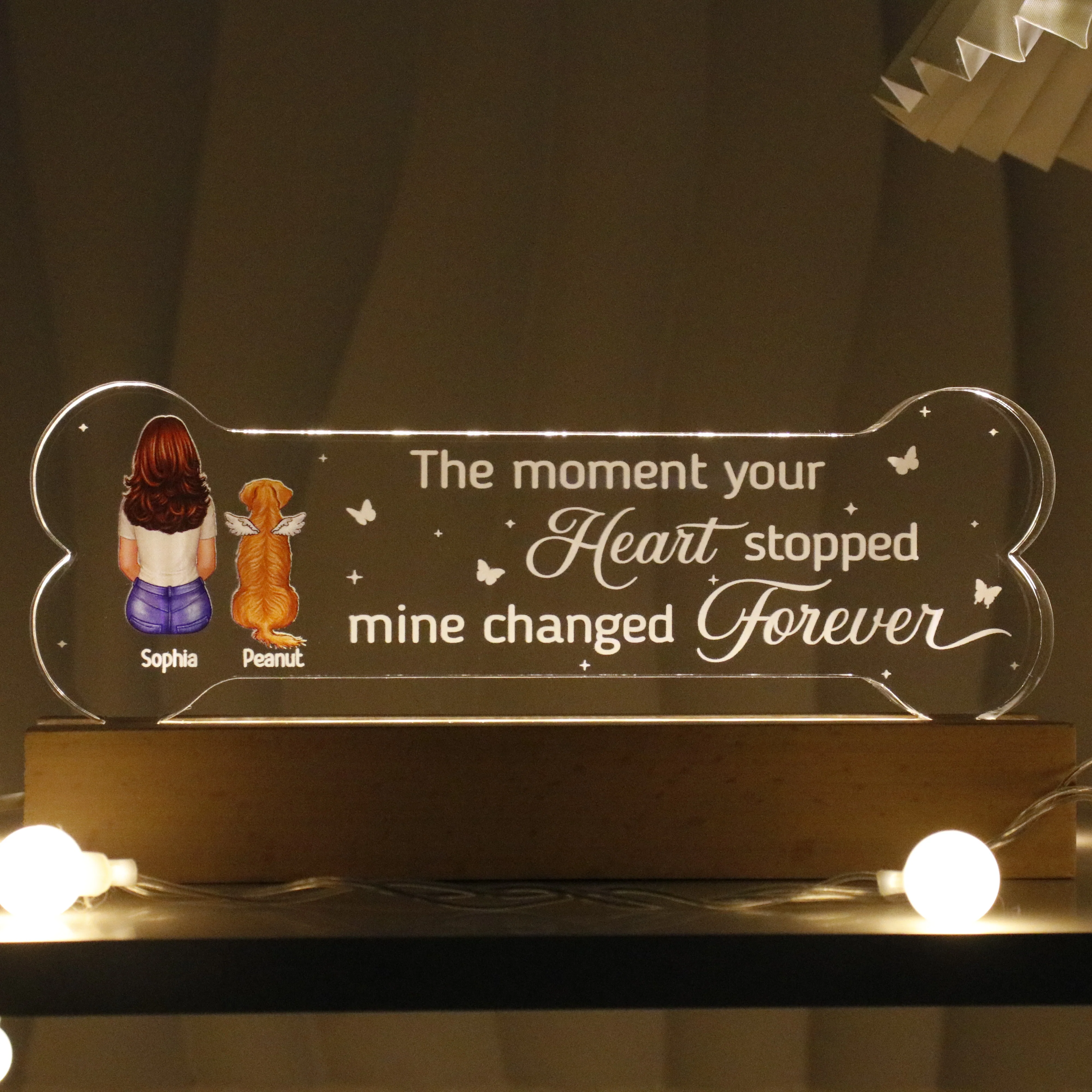 A Keepsake For The Beloved Companion Dog Memorial Gift Personalized Bone Shaped Acrylic Block LED Night Light - Image 3