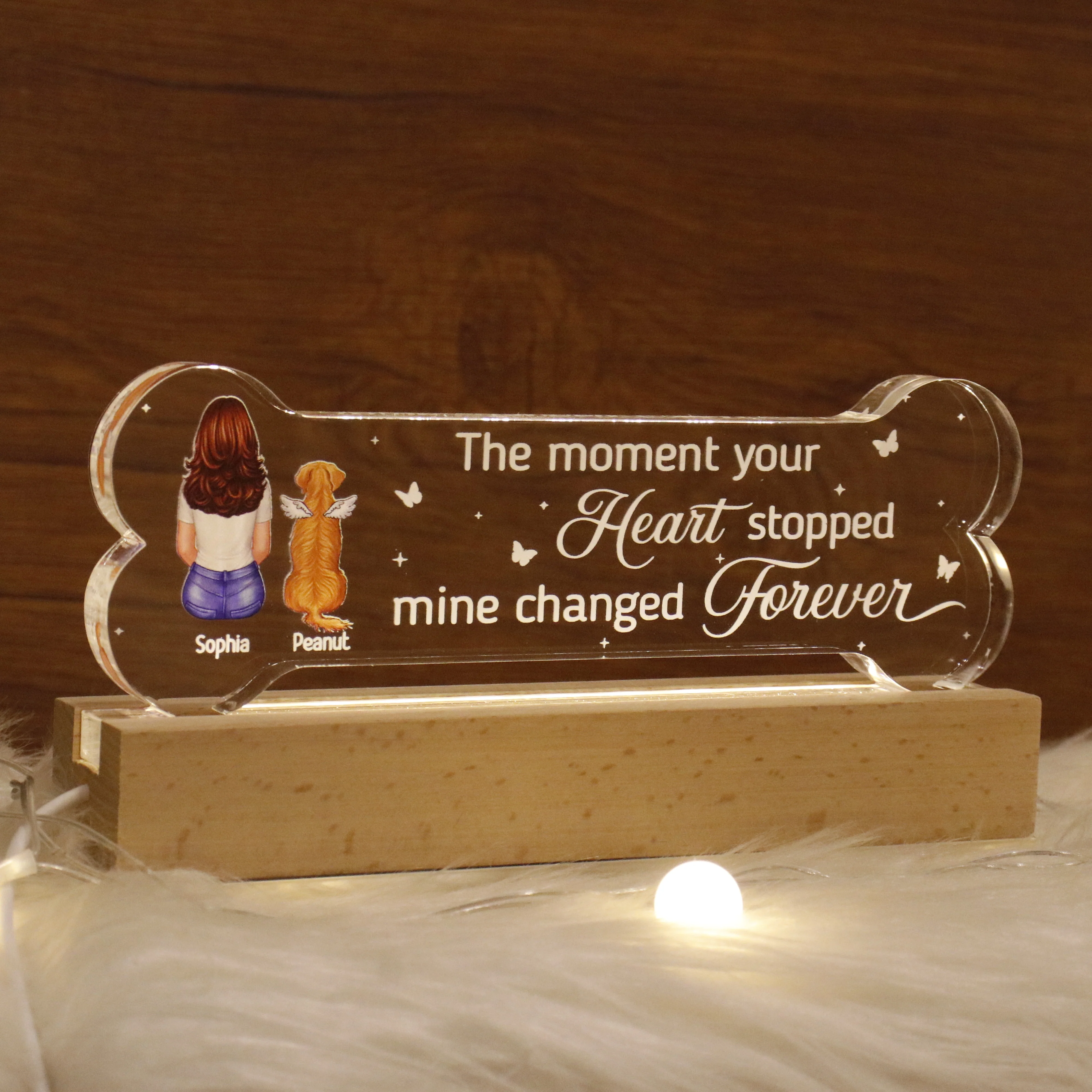 A Keepsake For The Beloved Companion Dog Memorial Gift Personalized Bone Shaped Acrylic Block LED Night Light - Image 4