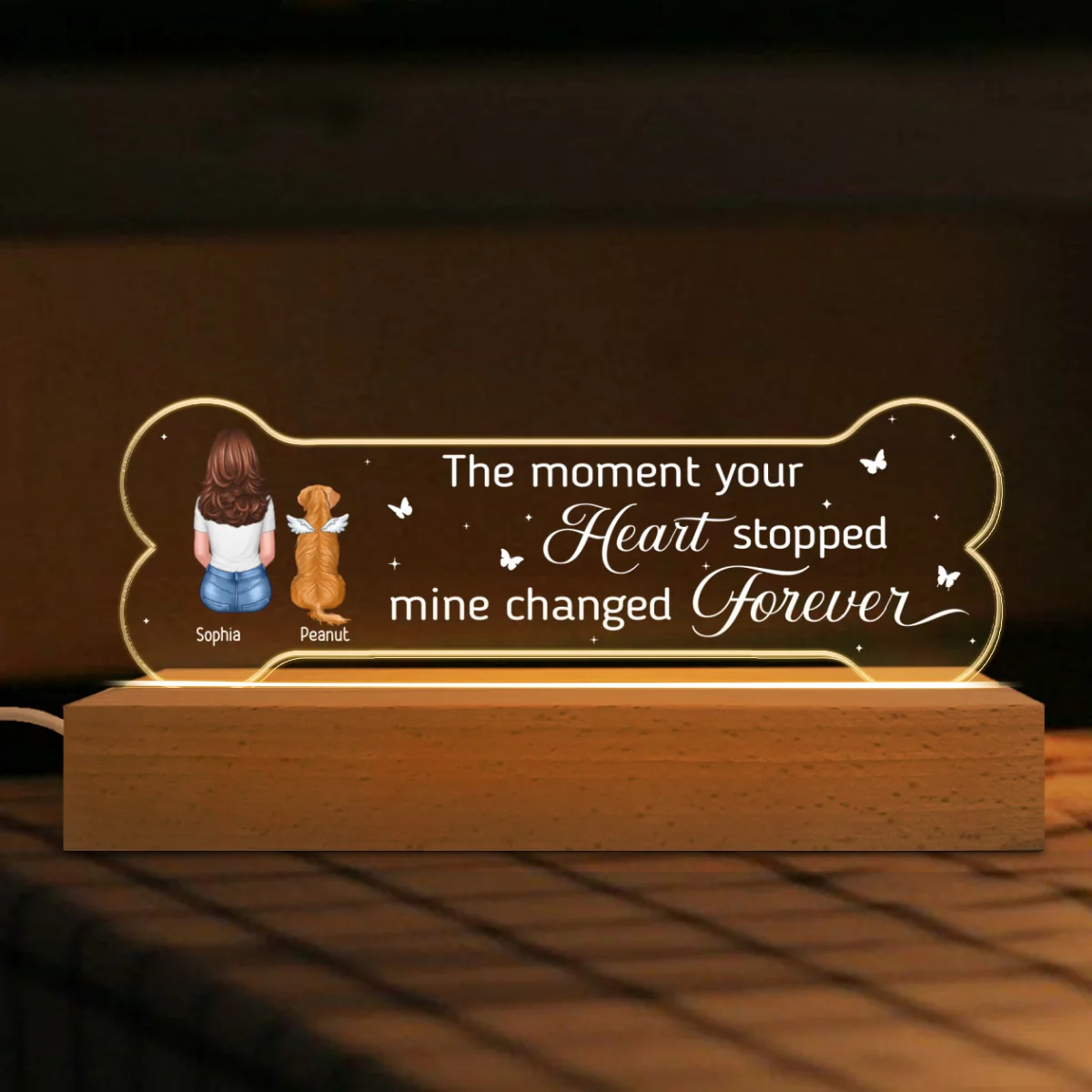 A Keepsake For The Beloved Companion Dog Memorial Gift Personalized Bone Shaped Acrylic Block LED Night Light - Image 5