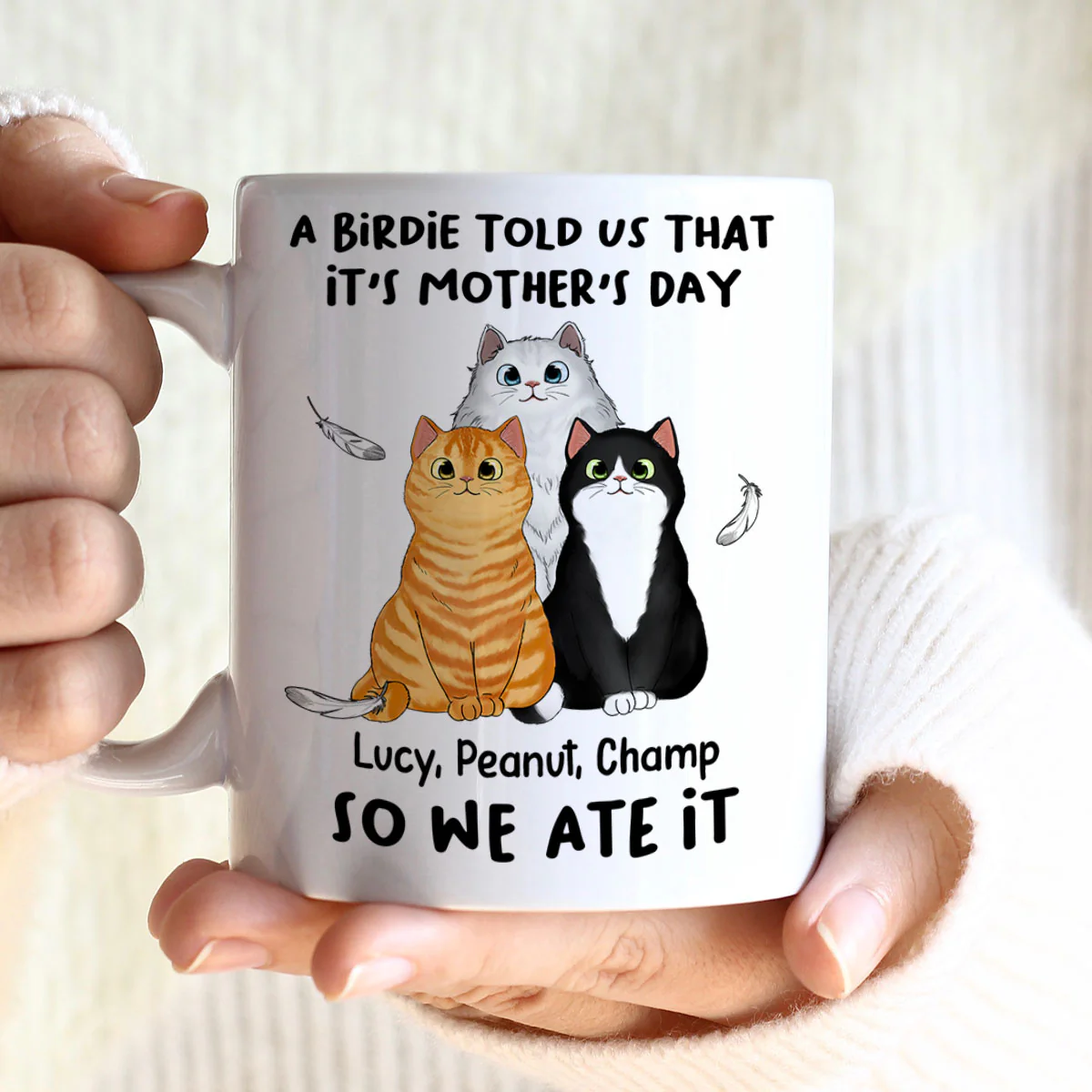 A Little Birdie Told Me Cute Cartoon Cats Personalized Mug, Perfect 2025 Gift For Cat Mom - Image 3