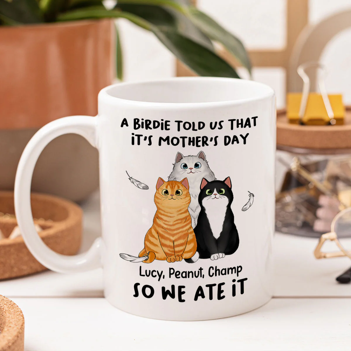 A Little Birdie Told Me Cute Cartoon Cats Personalized Mug, Perfect 2025 Gift For Cat Mom - Image 4