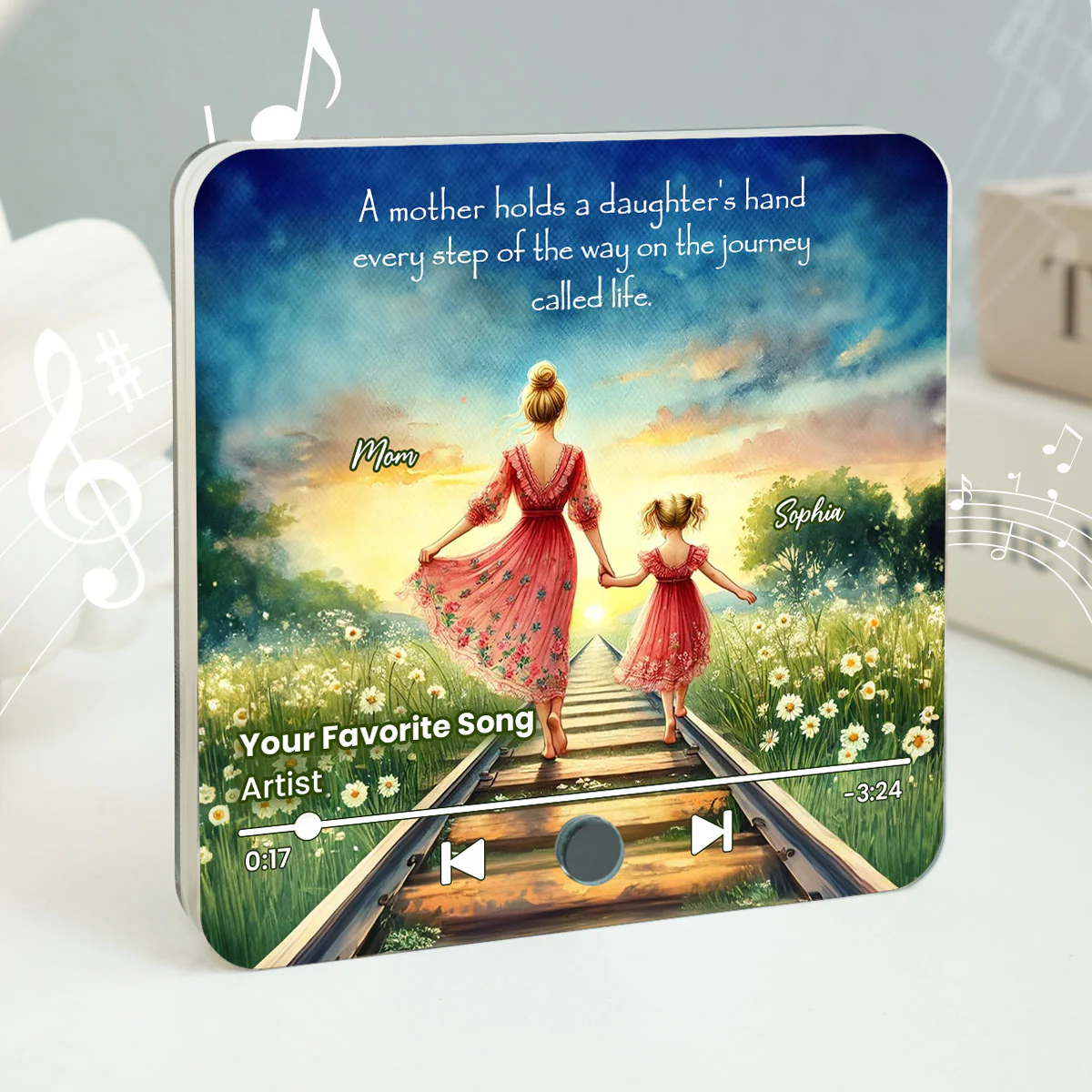 A Mother Holds Her Daughter's Hand Personalized Music Fridge Magnet, Heartfelt Mother Daughter Gift, Birthday Gift for Mom - Image 2