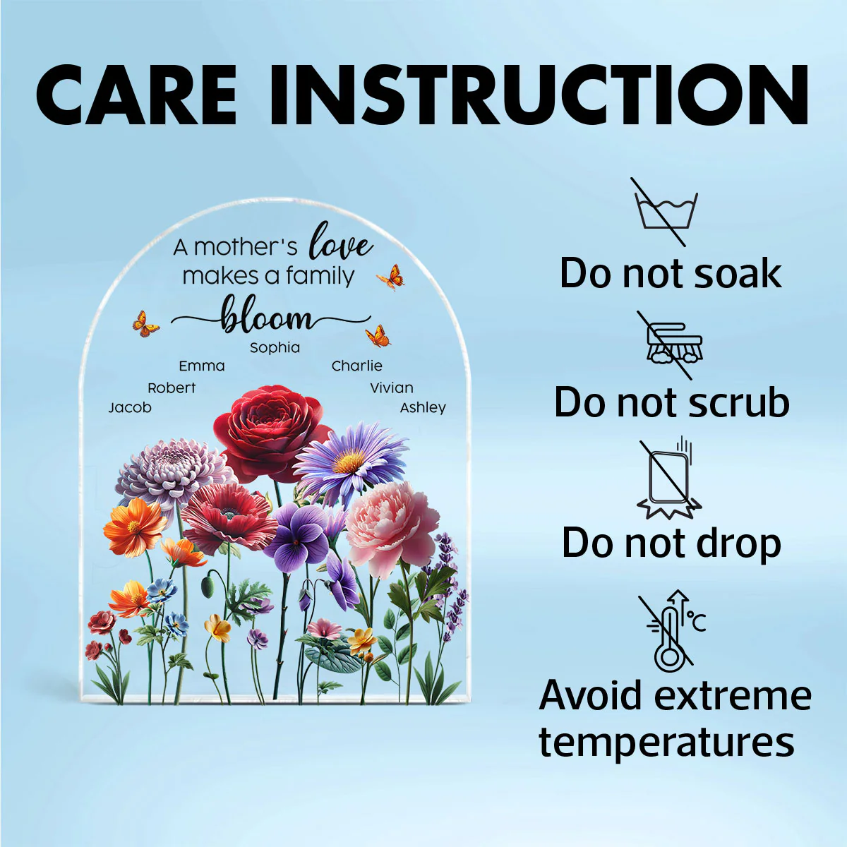 A Mother's Love Makes A Family Bloom 3D Effect Birth Month Flower Personalized Acrylic Block Plaque, Gift For Mom - Image 6