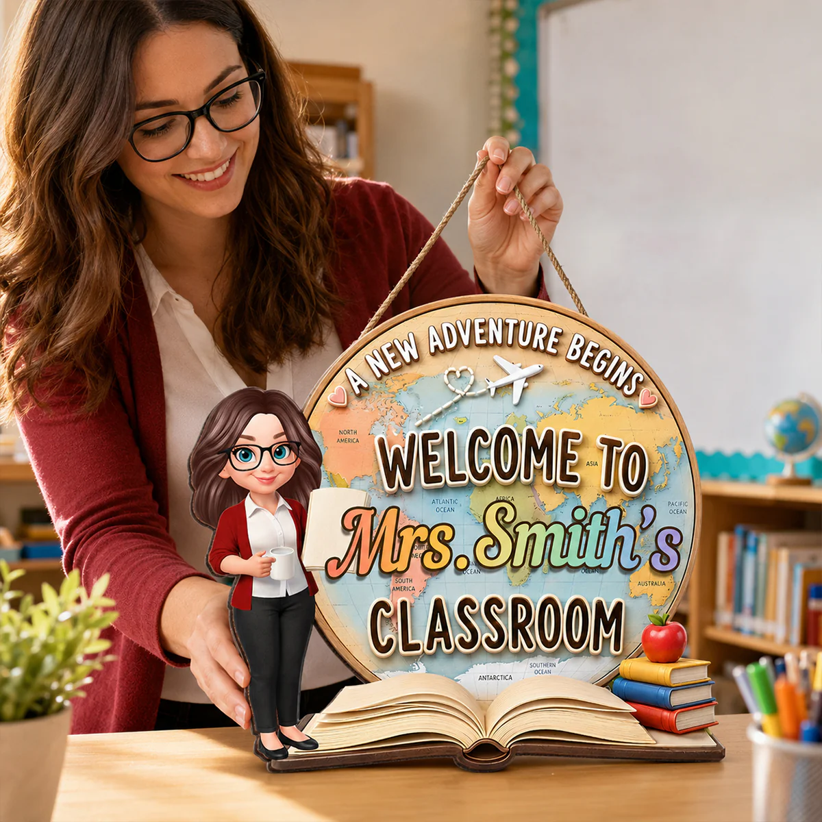 A New Adventure Begins Classroom - Personalized Wood Sign - Back To School Gift For Teachers, Classroom Decors - Image 2