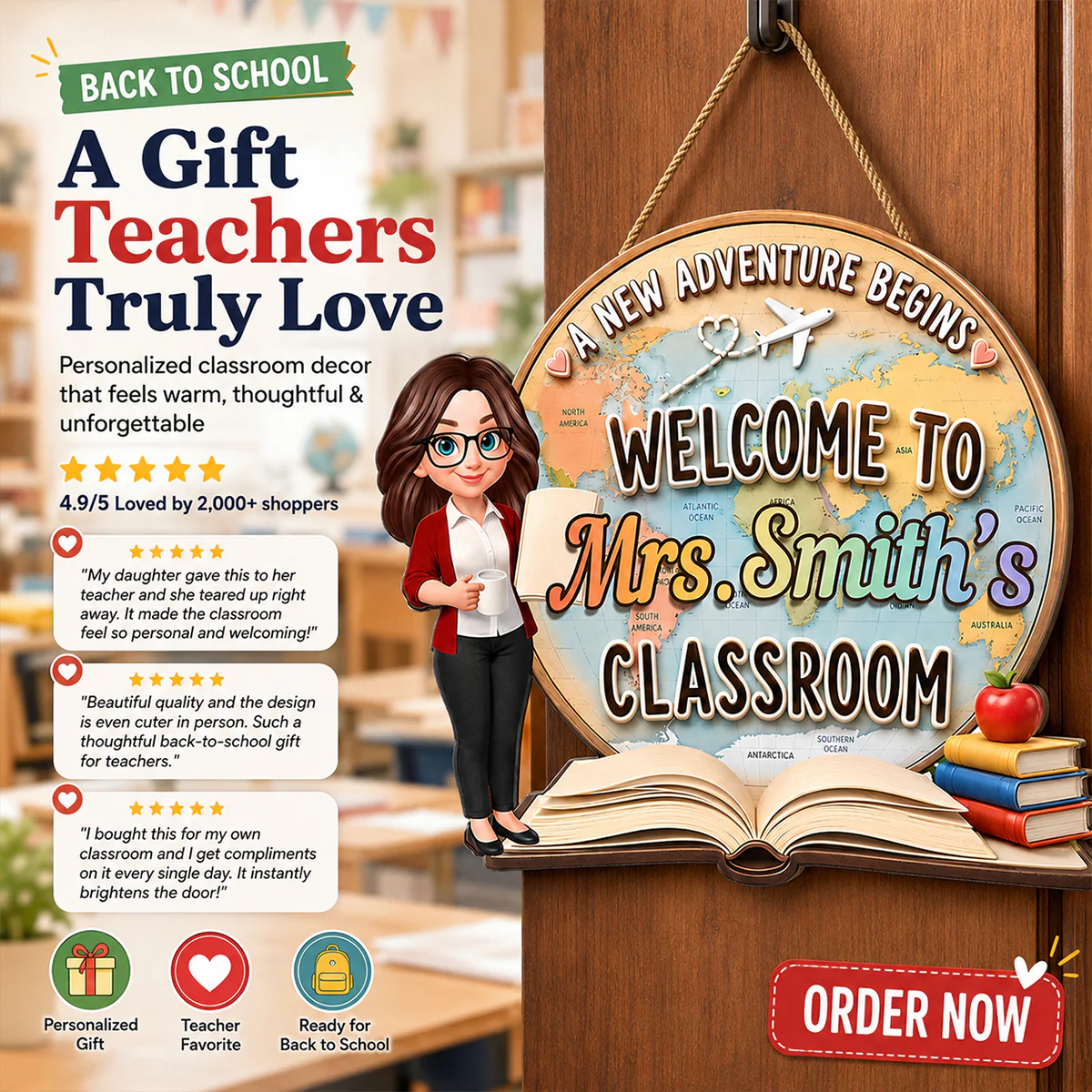 A New Adventure Begins Classroom - Personalized Wood Sign - Back To School Gift For Teachers, Classroom Decors - Image 6