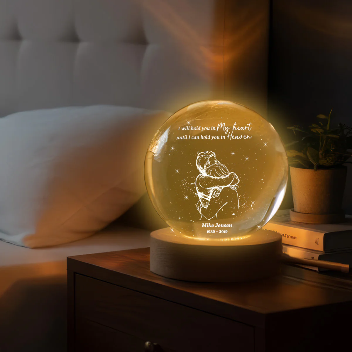 A Piece Of My Heart Lives in Heaven Couple Hugging - Personalized Crystal Ball LED Night Light - Memorial Remembrance Keepsake - Image 3
