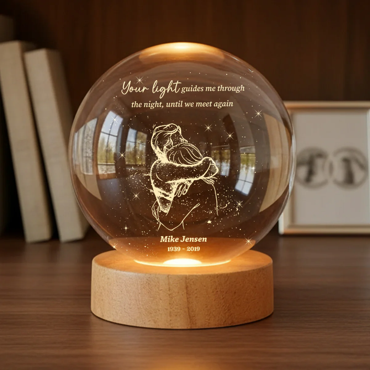 A Piece Of My Heart Lives in Heaven Couple Hugging - Personalized Crystal Ball LED Night Light - Memorial Remembrance Keepsake - Image 4