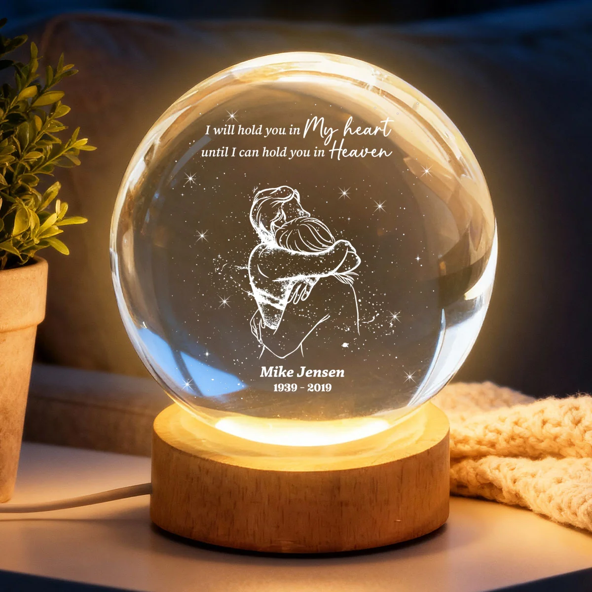 A Piece Of My Heart Lives in Heaven Couple Hugging - Personalized Crystal Ball LED Night Light - Memorial Remembrance Keepsake - Image 9