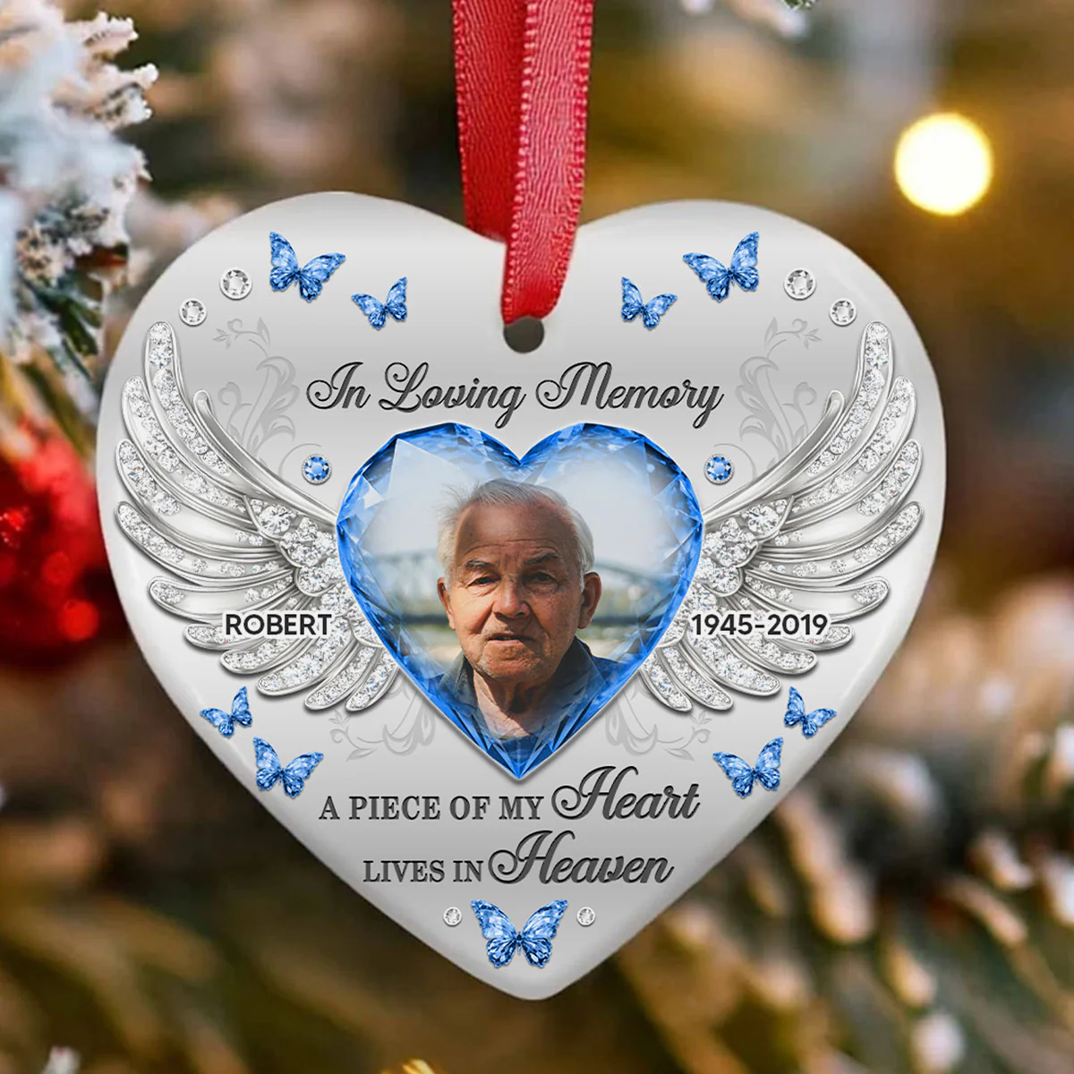 A Piece Of My Heart Lives In Heaven Memorial Ceramic Ornament, Personalized Memorial Keepsake - Image 4