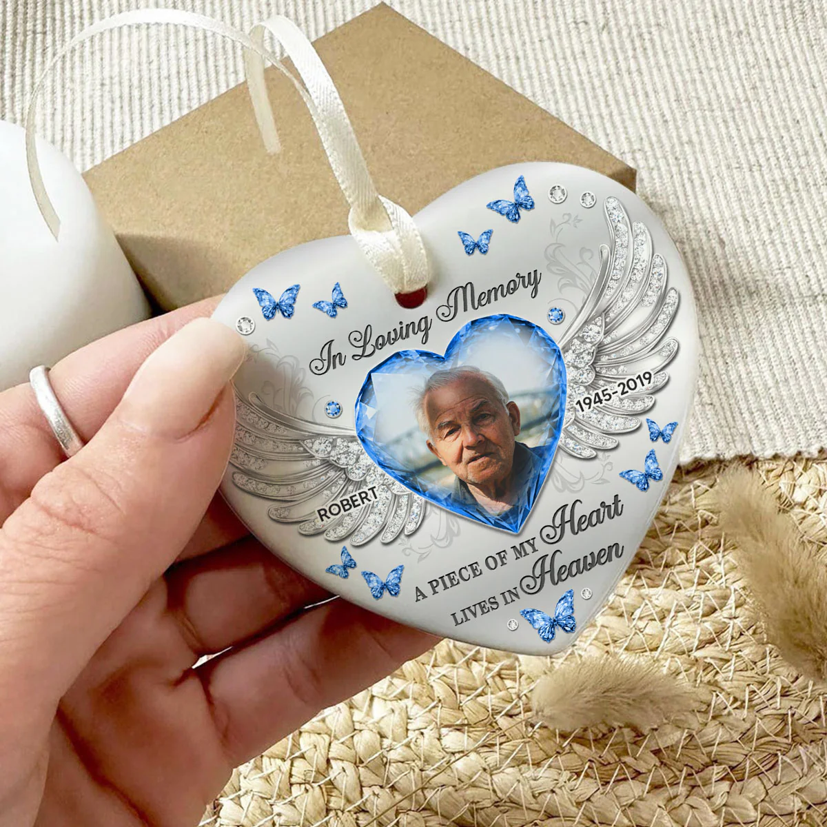 A Piece Of My Heart Lives In Heaven Memorial Ceramic Ornament, Personalized Memorial Keepsake - Image 6