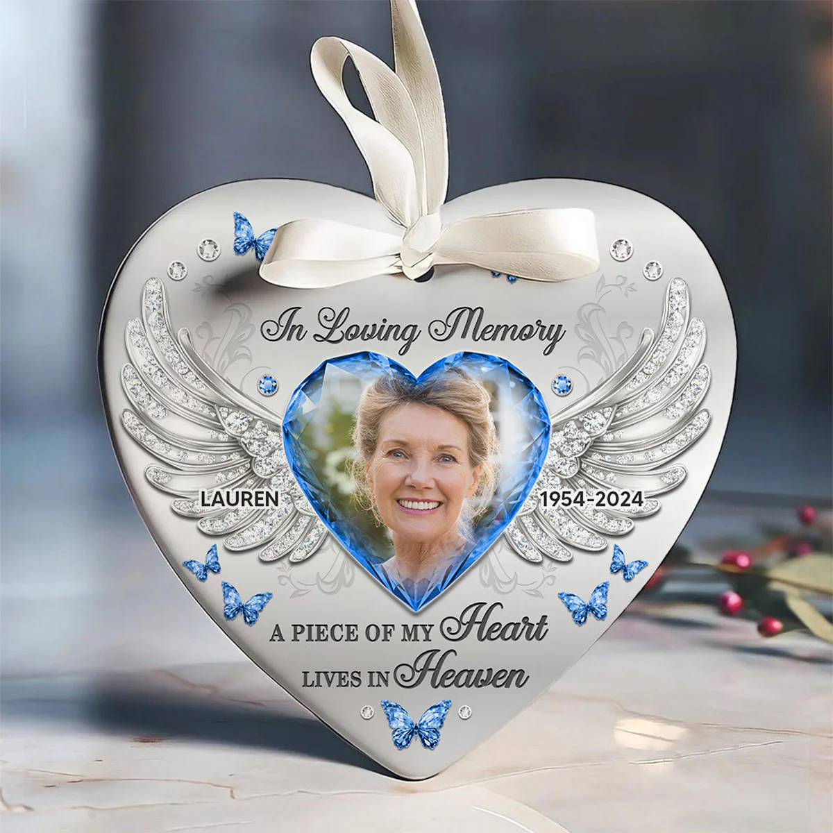 A Piece Of My Heart Lives In Heaven Memorial Ceramic Ornament, Personalized Memorial Keepsake - Image 7