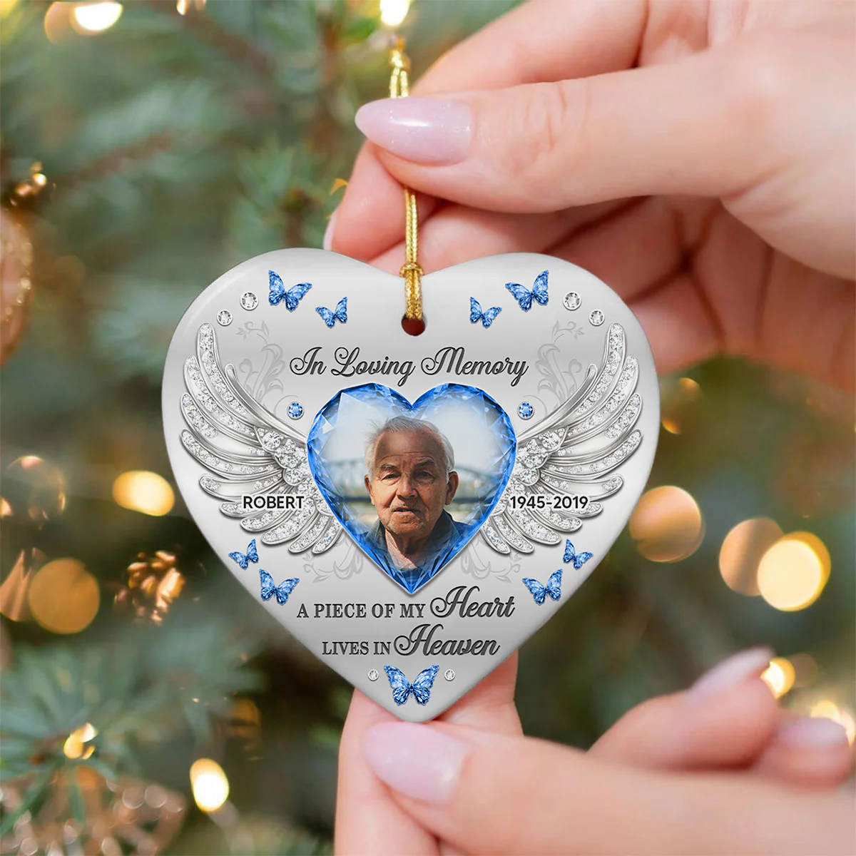 A Piece Of My Heart Lives In Heaven Memorial Ceramic Ornament, Personalized Memorial Keepsake - Image 8