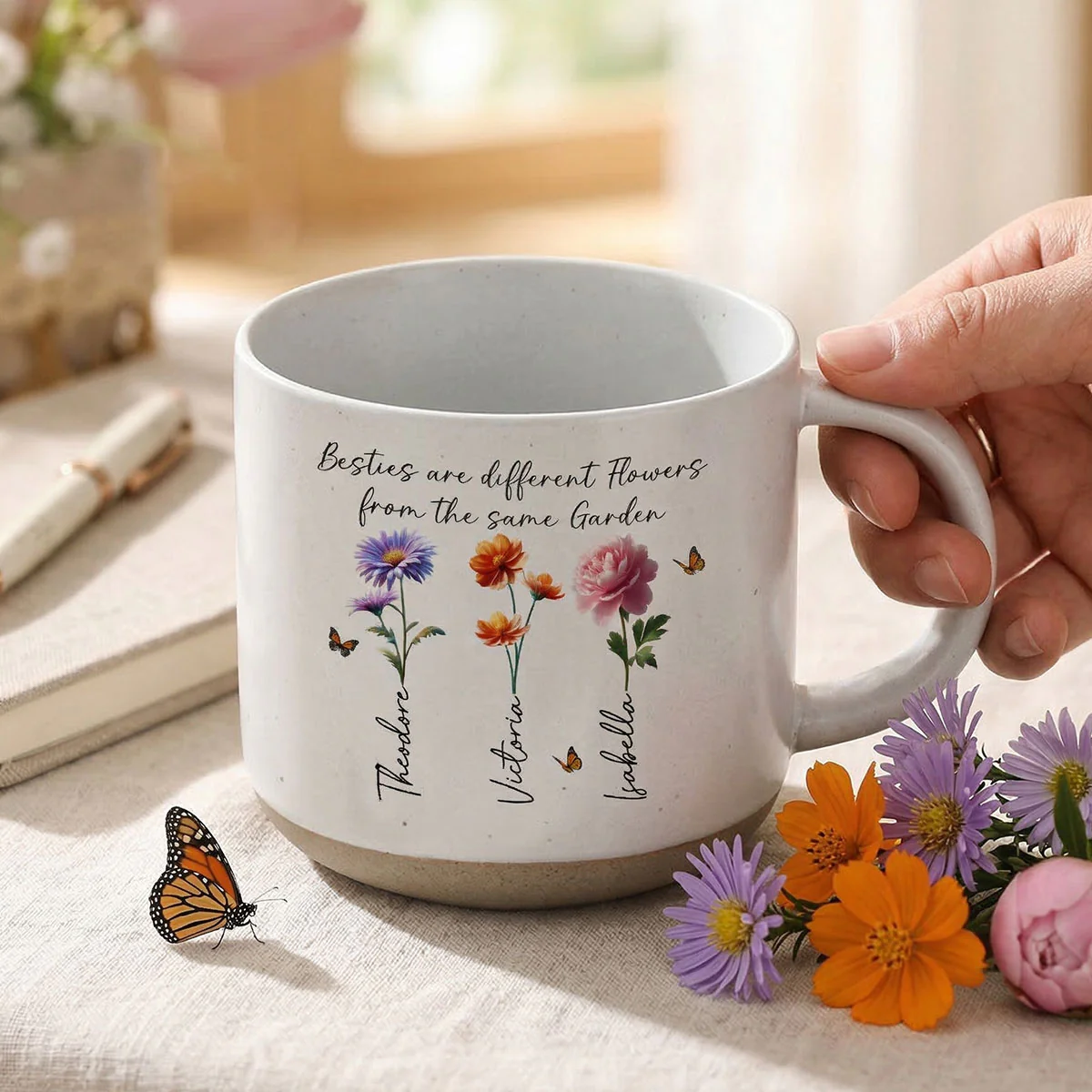 A Sweet Friendship Refreshes The Soul Besties Birth Flower - Personalized Pottery Mug - Friendship Gift For Best Friends - Image 2