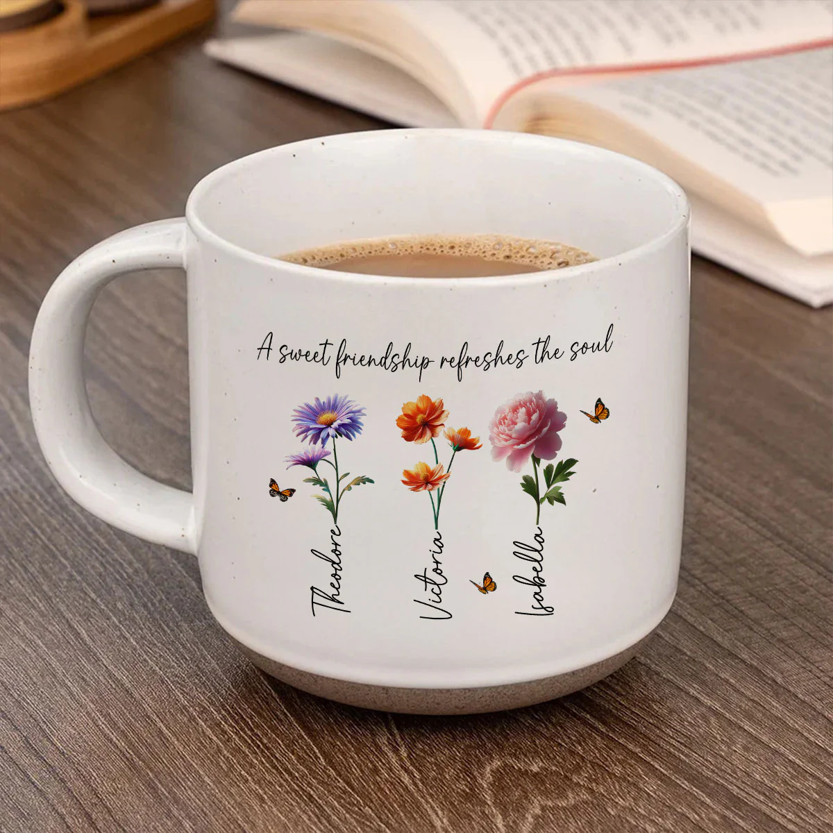 A Sweet Friendship Refreshes The Soul Besties Birth Flower - Personalized Pottery Mug - Friendship Gift For Best Friends - Image 5