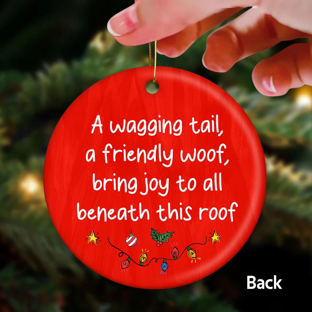 A Wagging Tail A Friendly Woof Funny Dogs Cartoon Personalized 2-Sided Ceramic Ornament - Image 3