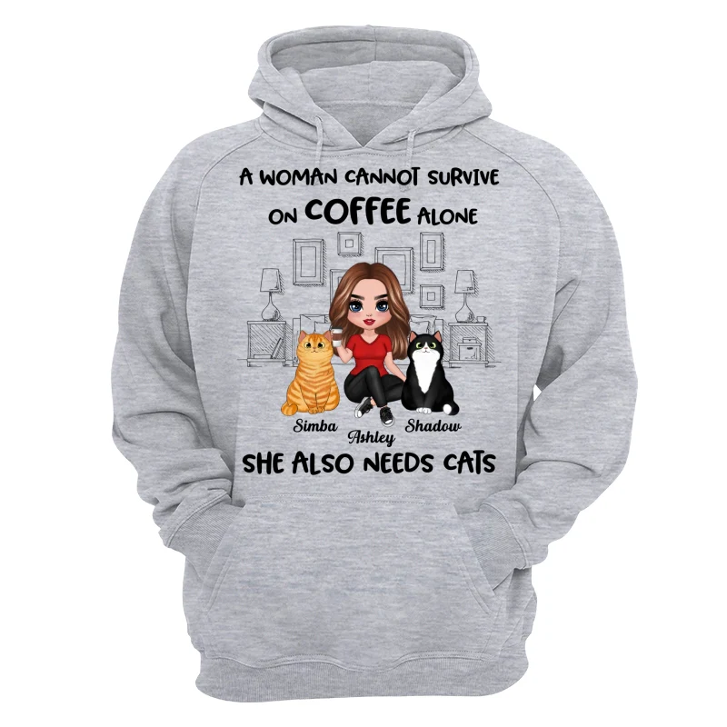 A Woman Cannot Survive On Coffee Alone She Also Needs Cats Personalized Shirt - Image 14