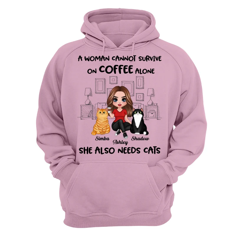 A Woman Cannot Survive On Coffee Alone She Also Needs Cats Personalized Shirt - Image 15
