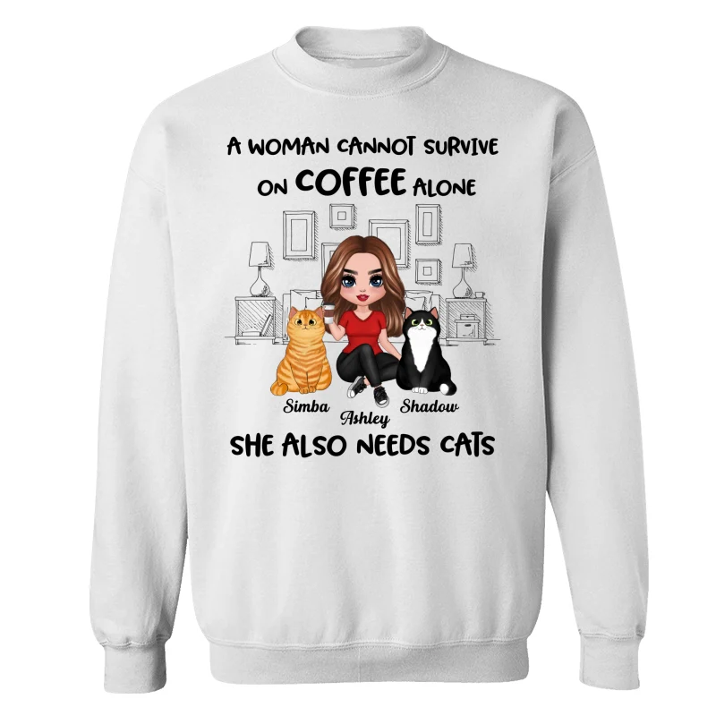 A Woman Cannot Survive On Coffee Alone She Also Needs Cats Personalized Shirt - Image 17