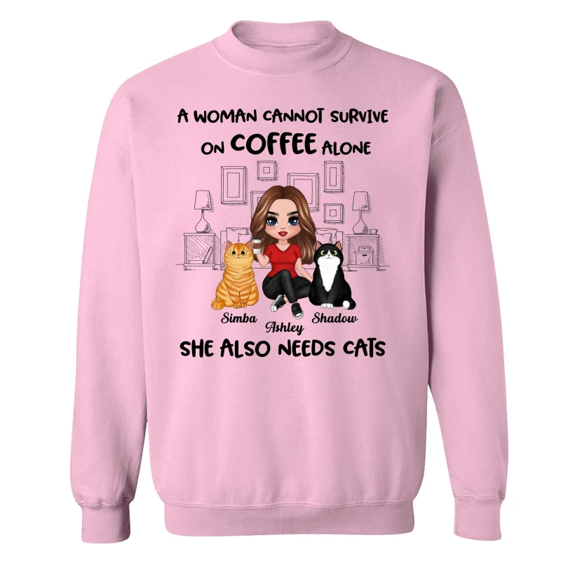 A Woman Cannot Survive On Coffee Alone She Also Needs Cats Personalized Shirt - Image 19