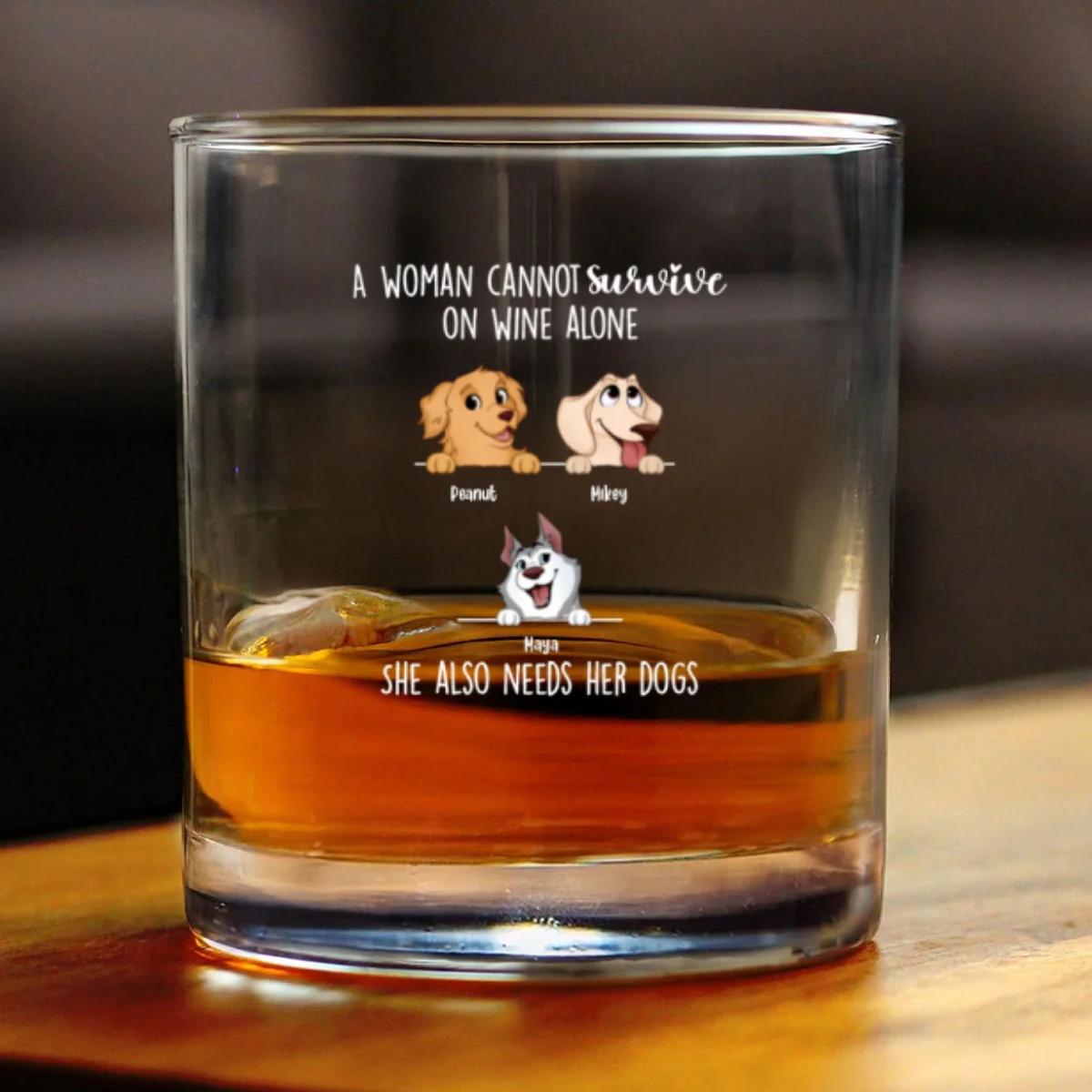 A Woman Cannot Survive On Wine Alone, She Also Needs Dogs Personalized Wine Glass, Gift for Dog Mom - Image 12