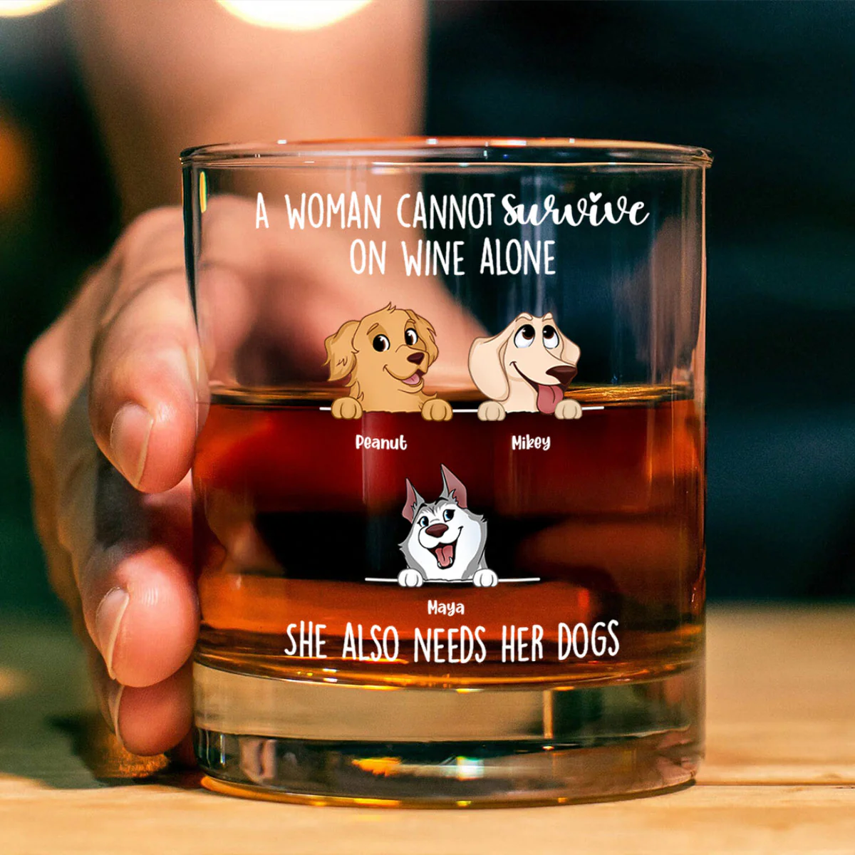 A Woman Cannot Survive On Wine Alone, She Also Needs Dogs Personalized Wine Glass, Gift for Dog Mom - Image 9