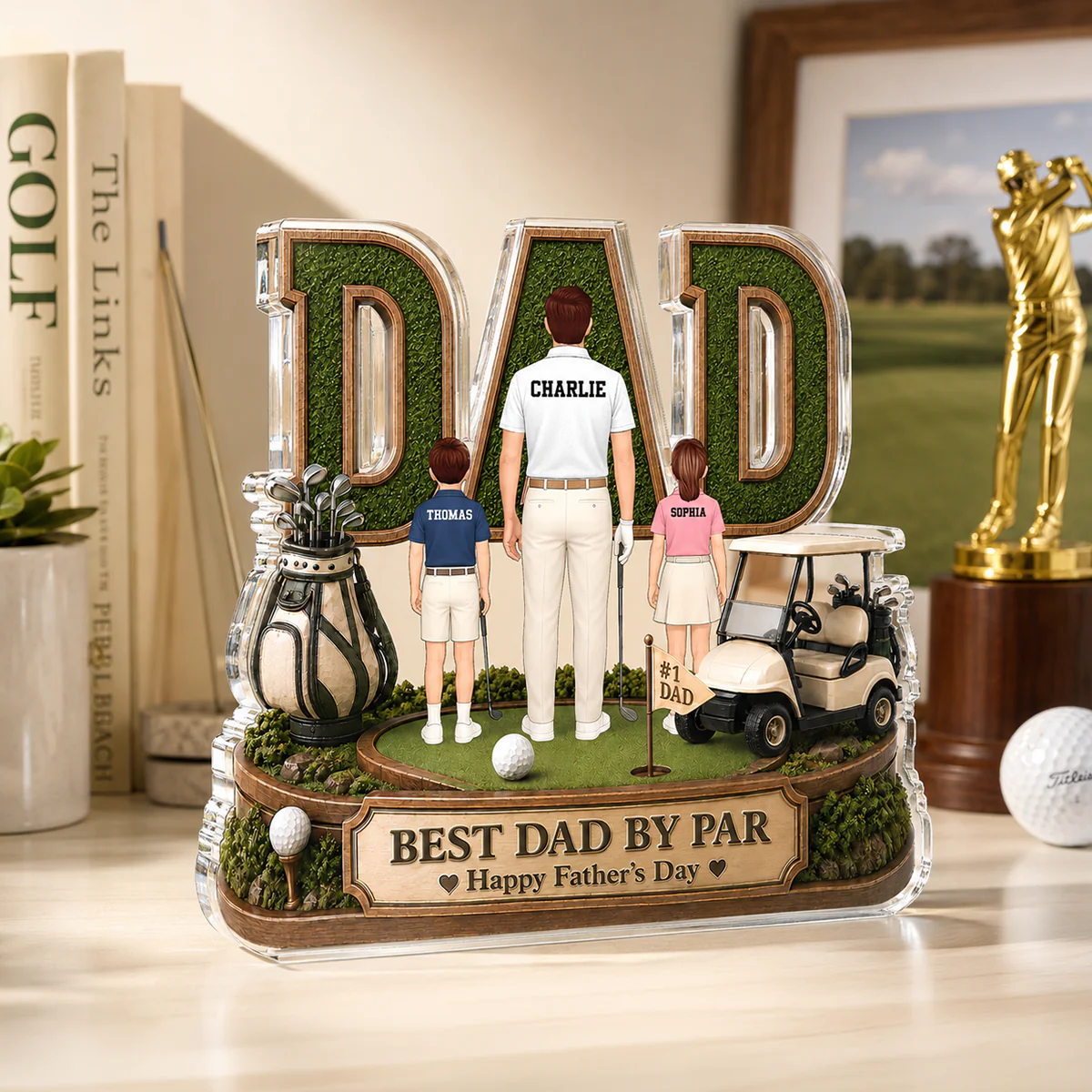 Above Par In Every Way Golfer Dad - Personalized Acrylic Block Plaque - Gift For Dad, Husband - Image 7