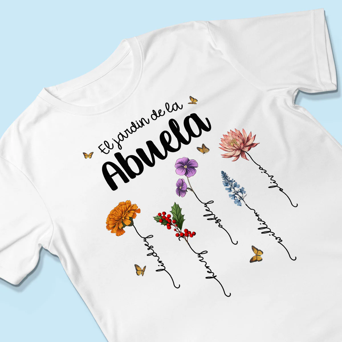 Abuela's Garden El Jardin De la Abuela Grandma's Garden Personalized Shirt - Image 3
