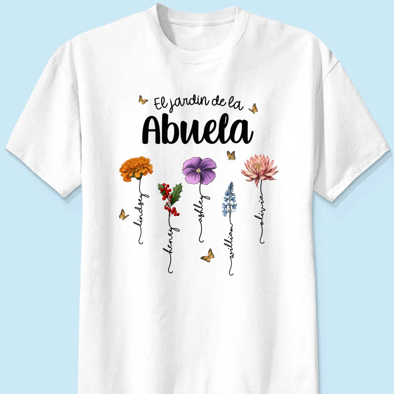 Abuela's Garden El Jardin De la Abuela Grandma's Garden Personalized Shirt - Image 7