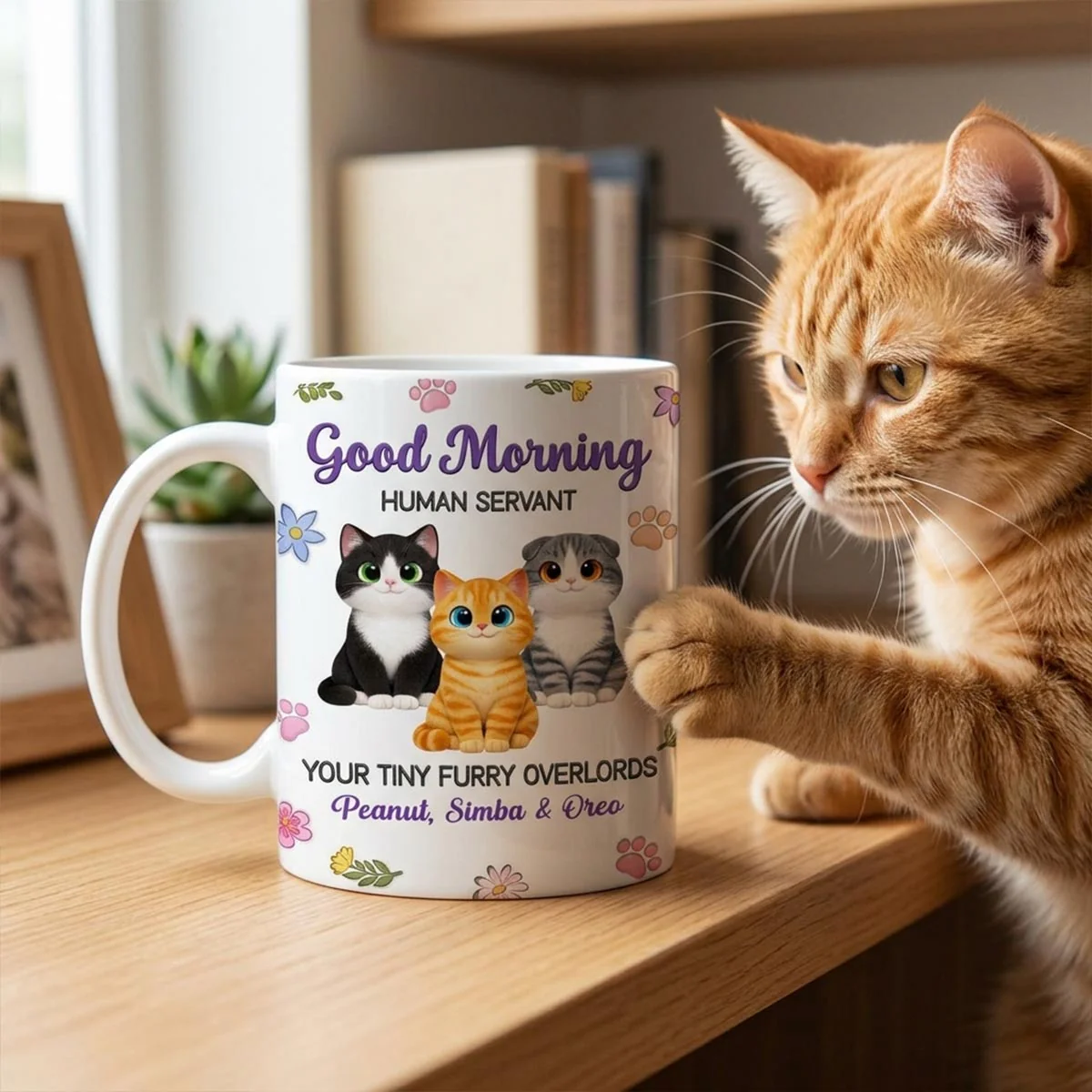 Adorable Cats Happy Mother's Day Human Servant 2D Flat Floral - Personalized Mug - Funny Mother's Day Gift For Cat Mom, Cat Lovers - Image 5