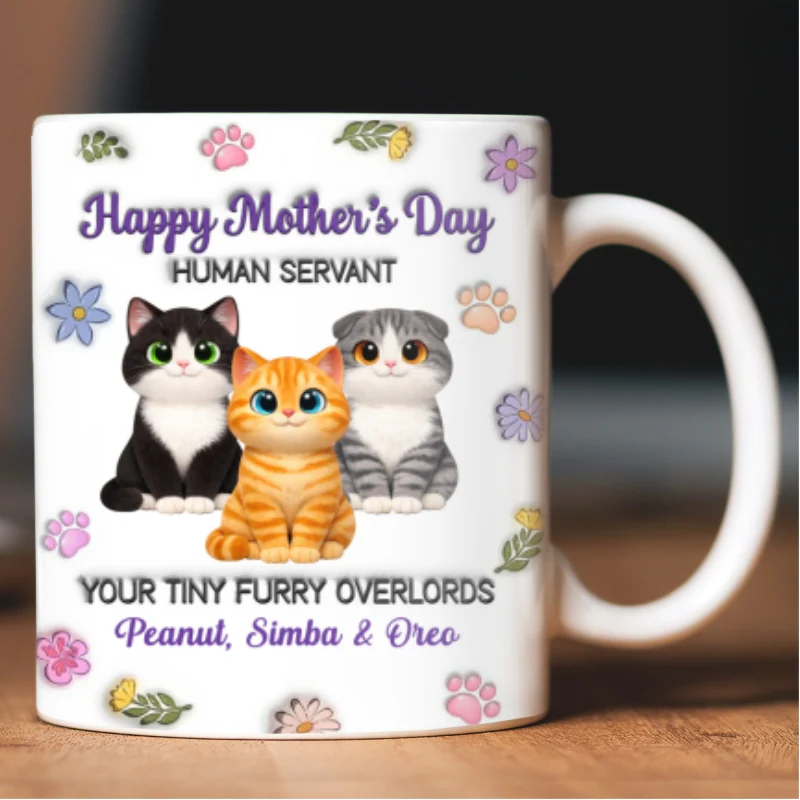 Adorable Cats Happy Mother's Day Human Servant 2D Flat Floral - Personalized Mug - Funny Mother's Day Gift For Cat Mom, Cat Lovers - Image 7