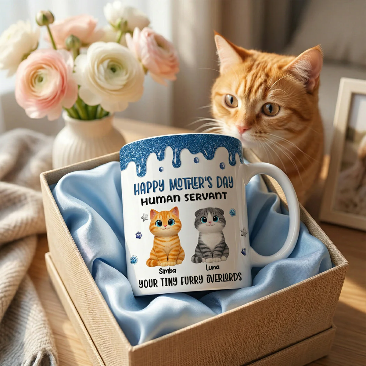 Adorable Cats Happy Mother's Day Human Servant 2D Printed - Personalized Mug - Funny Mother's Day Gift For Cat Mom, Cat Lovers - Image 2