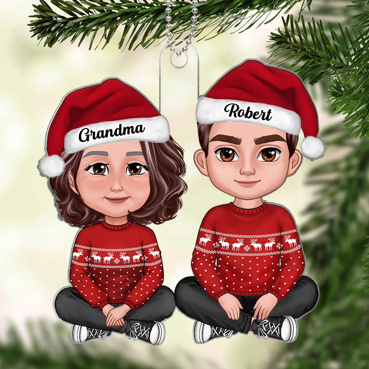 Adult Grandson Sitting With Grandmother Christmas Personalized Acrylic Ornament