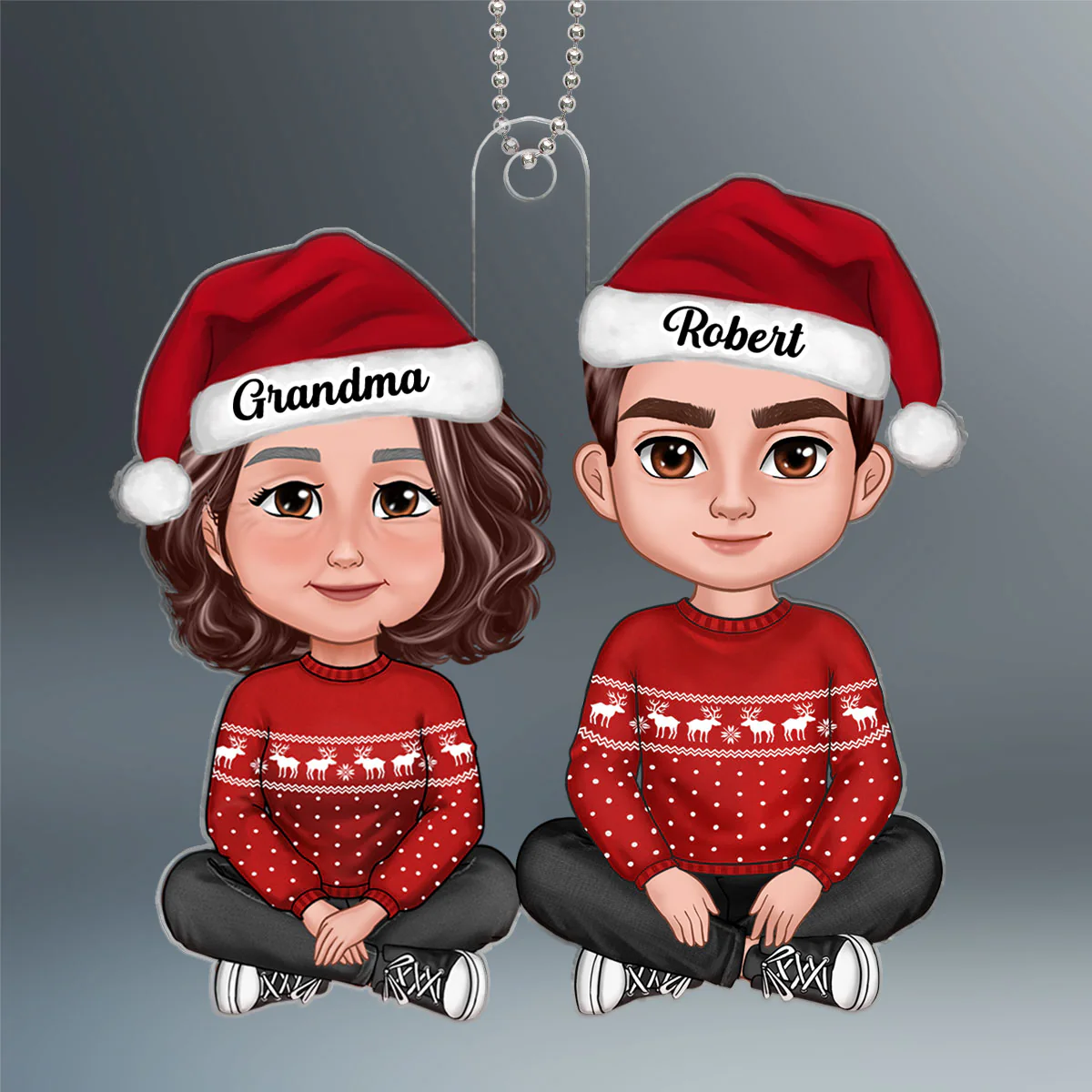 Adult Grandson Sitting With Grandmother Christmas Personalized Acrylic Ornament - Image 2