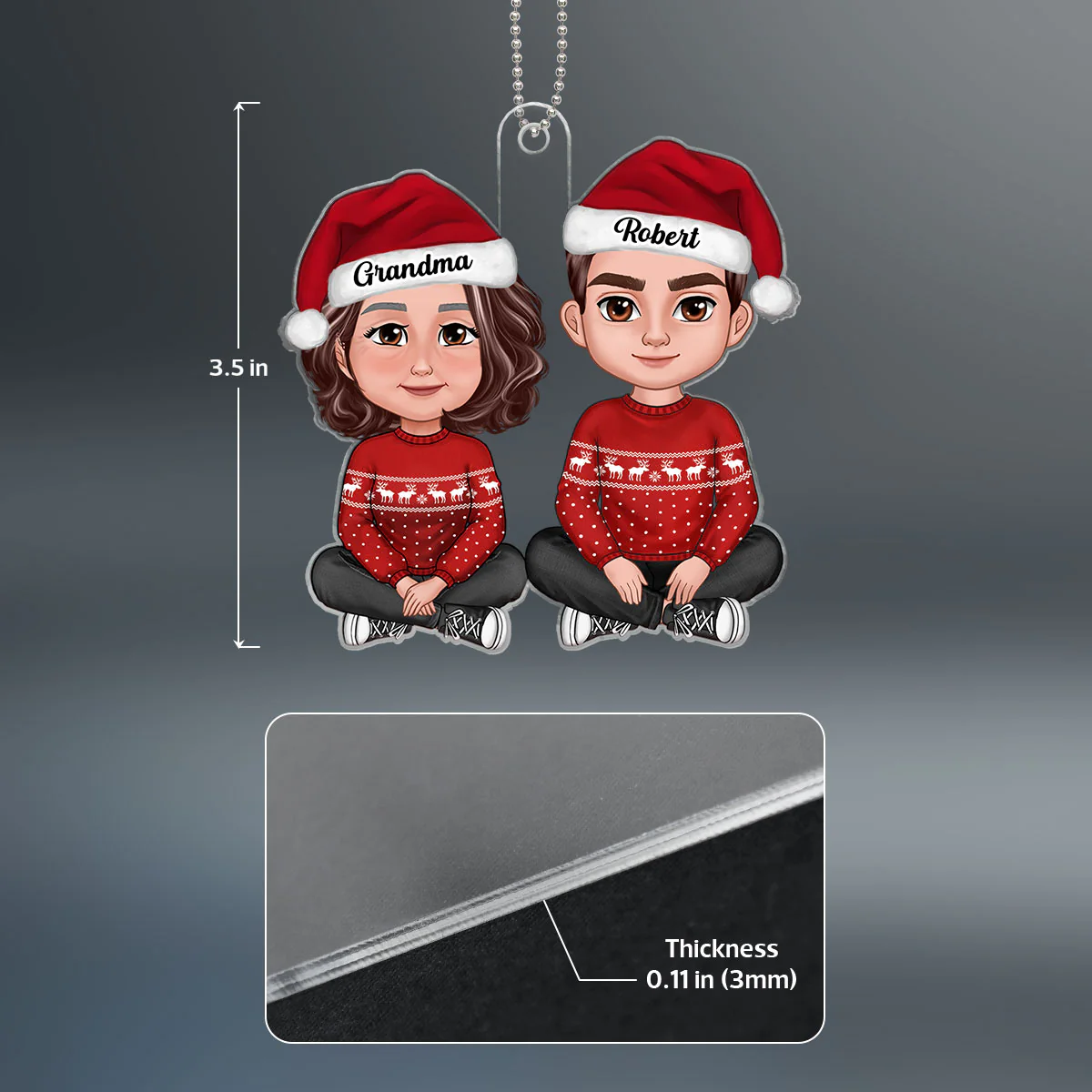 Adult Grandson Sitting With Grandmother Christmas Personalized Acrylic Ornament - Image 4