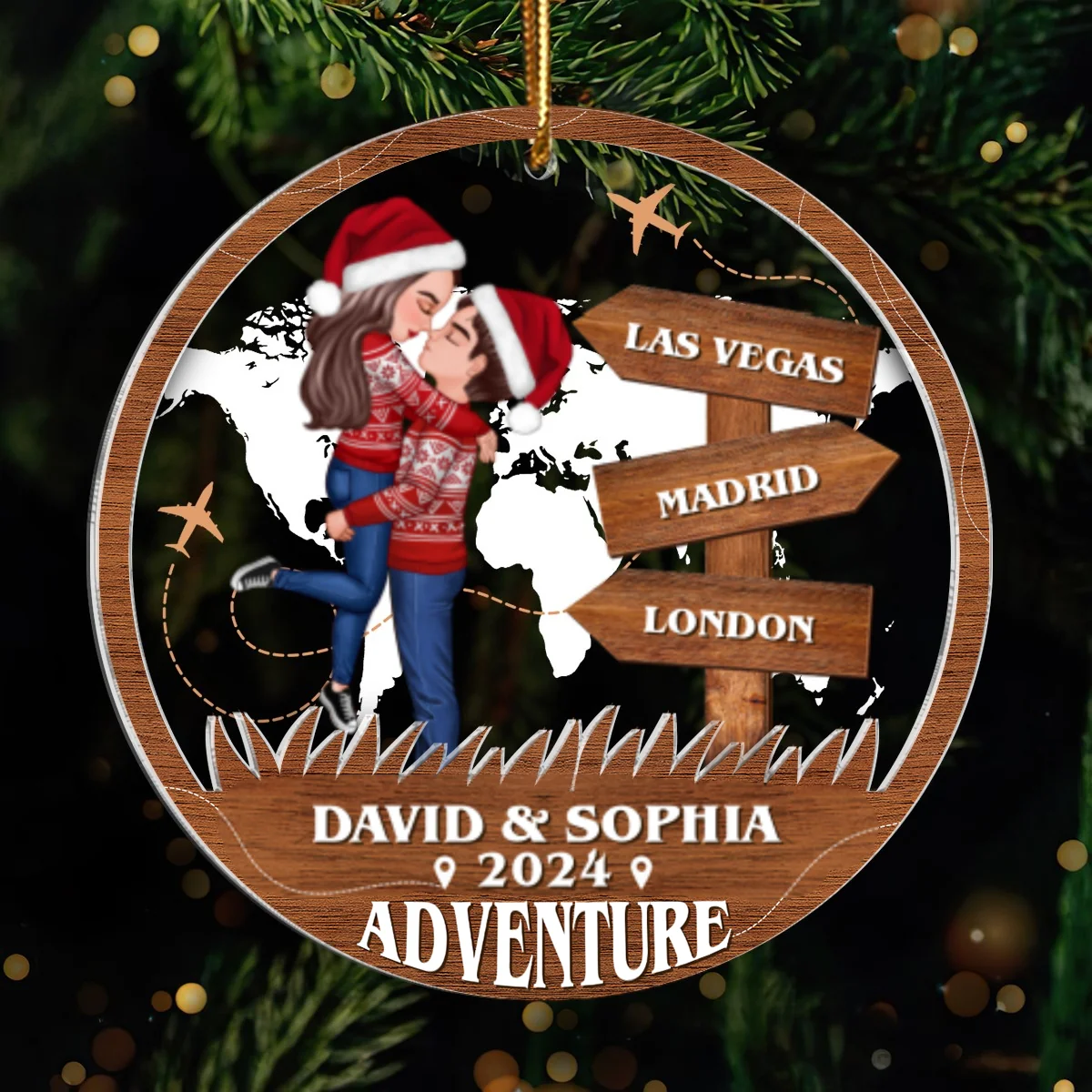Adventure Kissing Couple Personalized 2-Layer Acrylic Ornament, Christmas Gift For Couple, Gift For Travelers - Image 11
