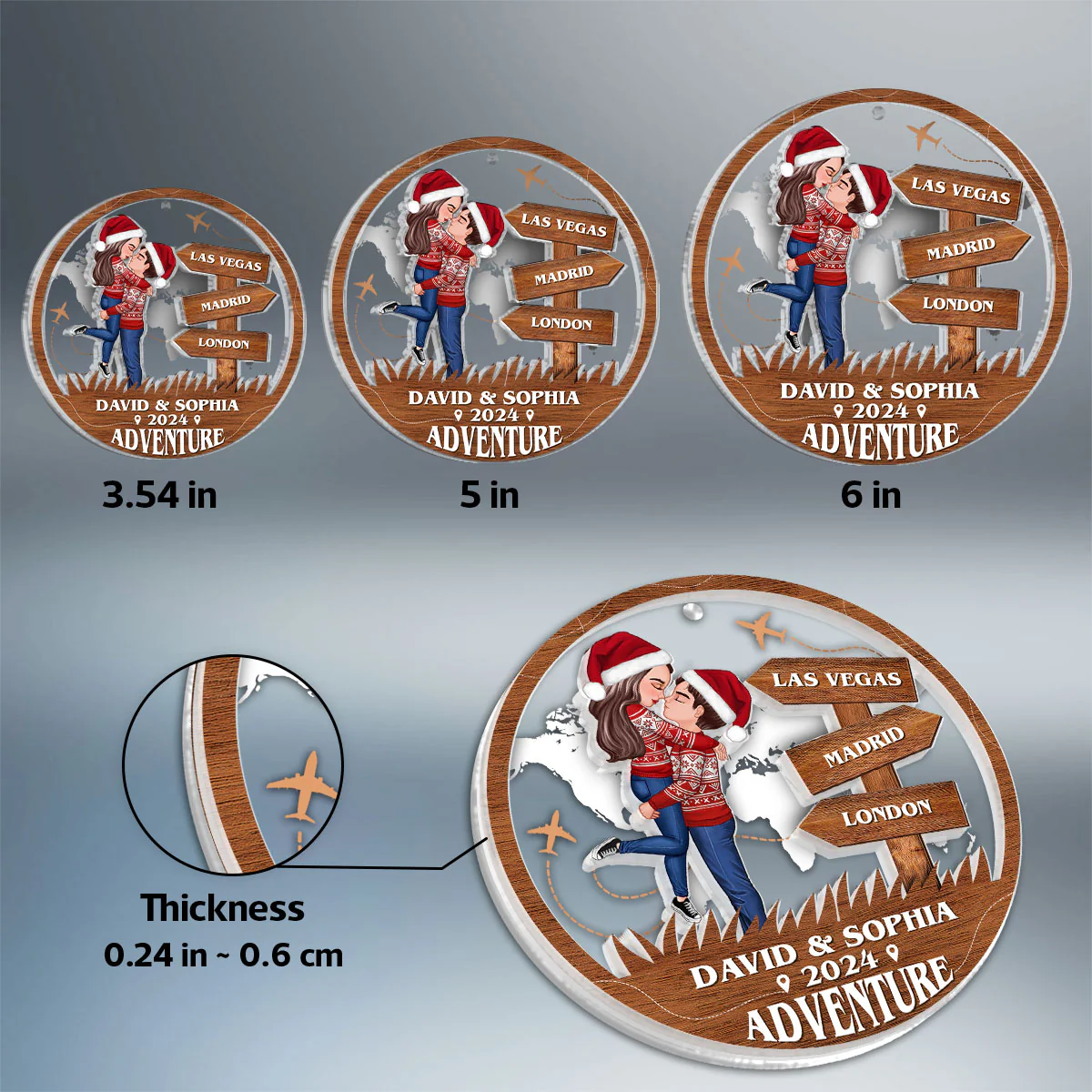 Adventure Kissing Couple Personalized 2-Layer Acrylic Ornament, Christmas Gift For Couple, Gift For Travelers - Image 9