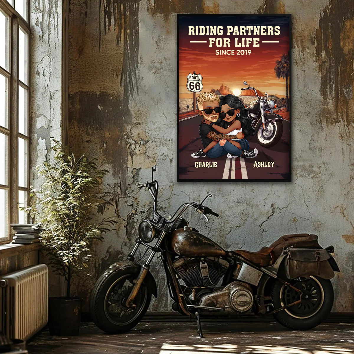 African American Biker Couple Riding Partners for Life Personalized Poster, Gift for him, Gift for her - Image 4
