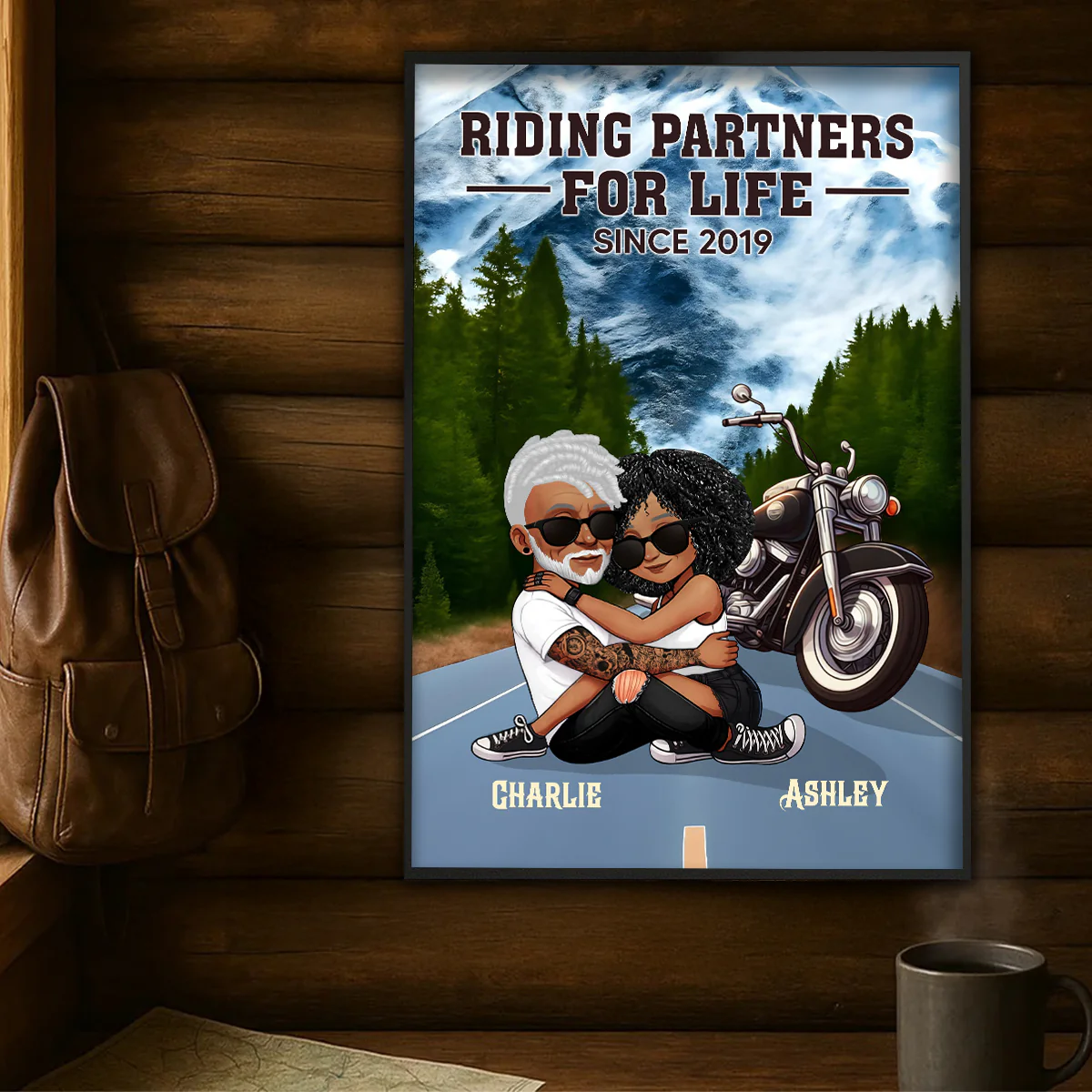 African American Biker Couple Riding Partners for Life Personalized Poster, Gift for him, Gift for her - Image 5
