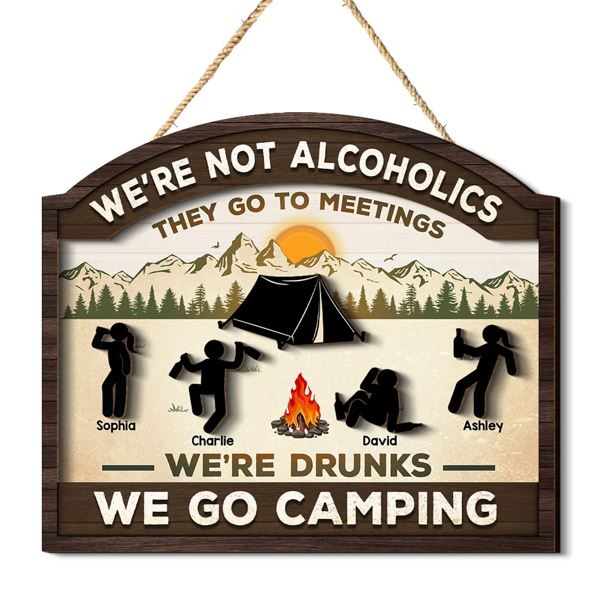 Alcoholics Go To Meetings Camping Personalized 2-Layer Wood Sign - Image 2