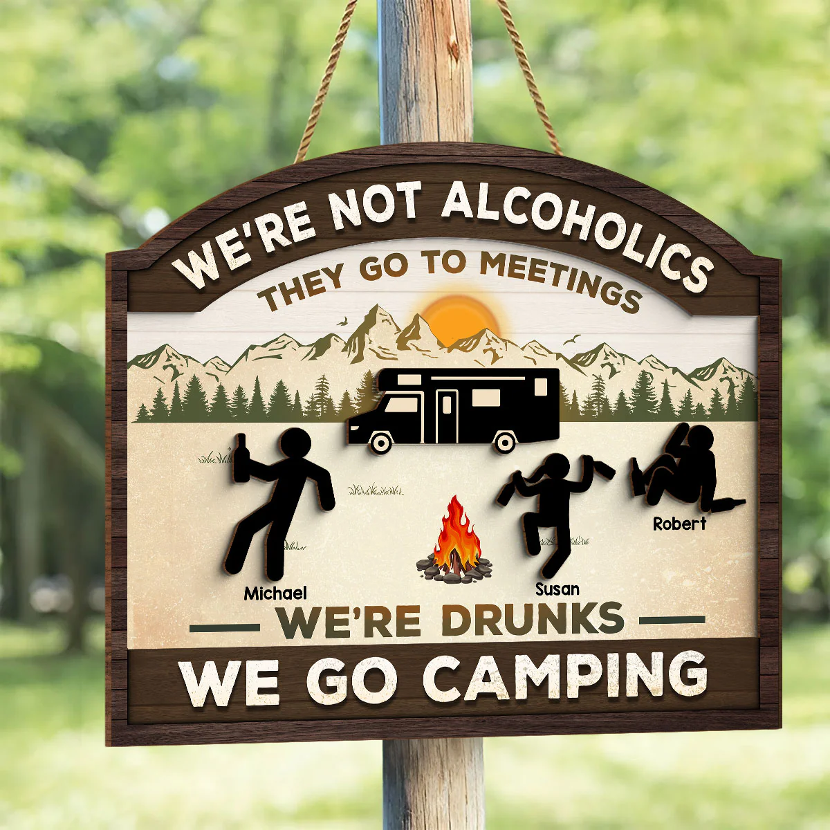 Alcoholics Go To Meetings Camping Personalized 2-Layer Wood Sign - Image 3